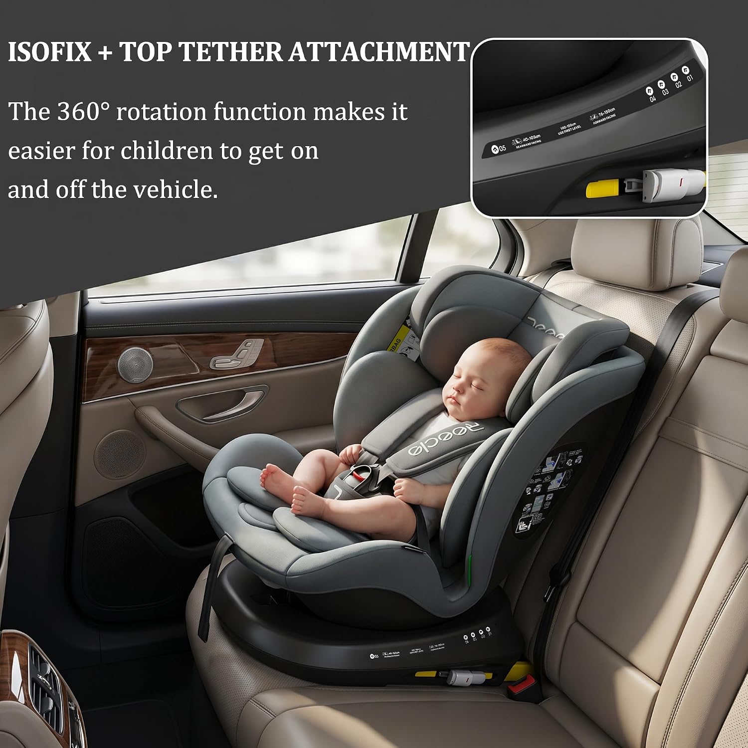 Thumbnail 4 de Reecle Kindersitz 360° drehbar i-Size mit ISOFIX | 0–12 Jahre, 0–36 kg, 5 Liegepositionen