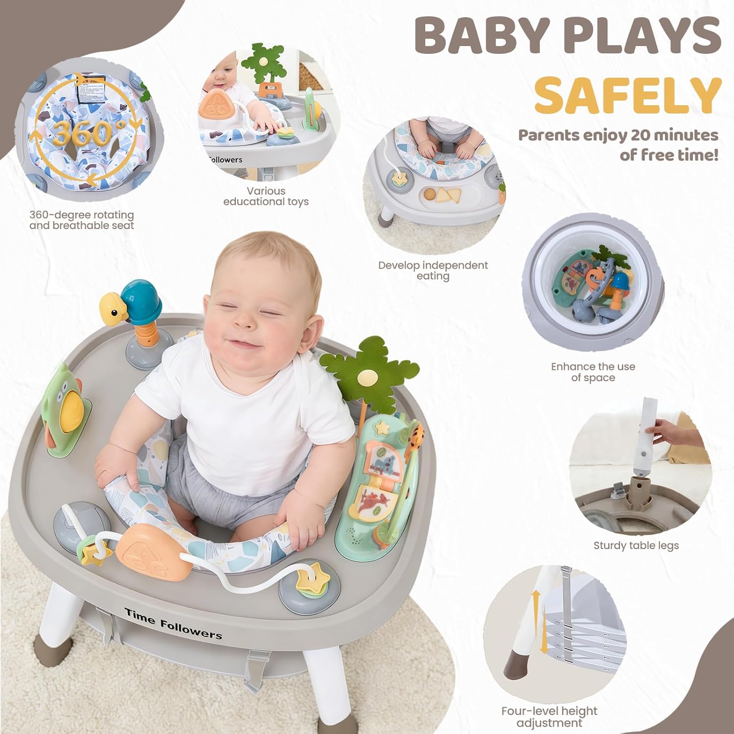 Thumbnail 4 de Time Followers 6-in-1 Baby Activity Center (4-Stage Montessori-Inspired) in Grey