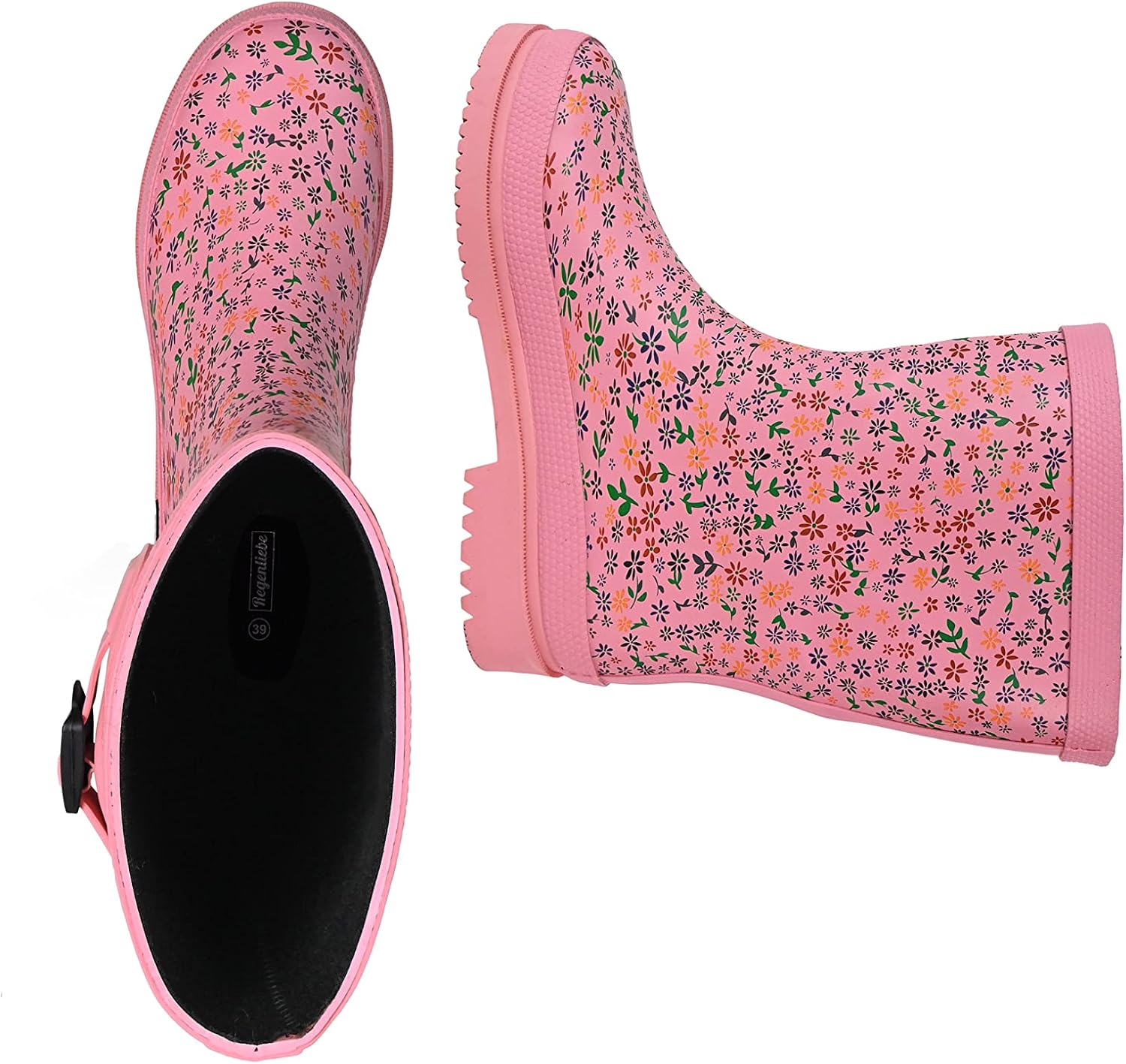 Detalle de Regenliebe Damen Gummistiefel Flowers – halbhoher Regenstiefel mit kälteisolierender Einlegesohle