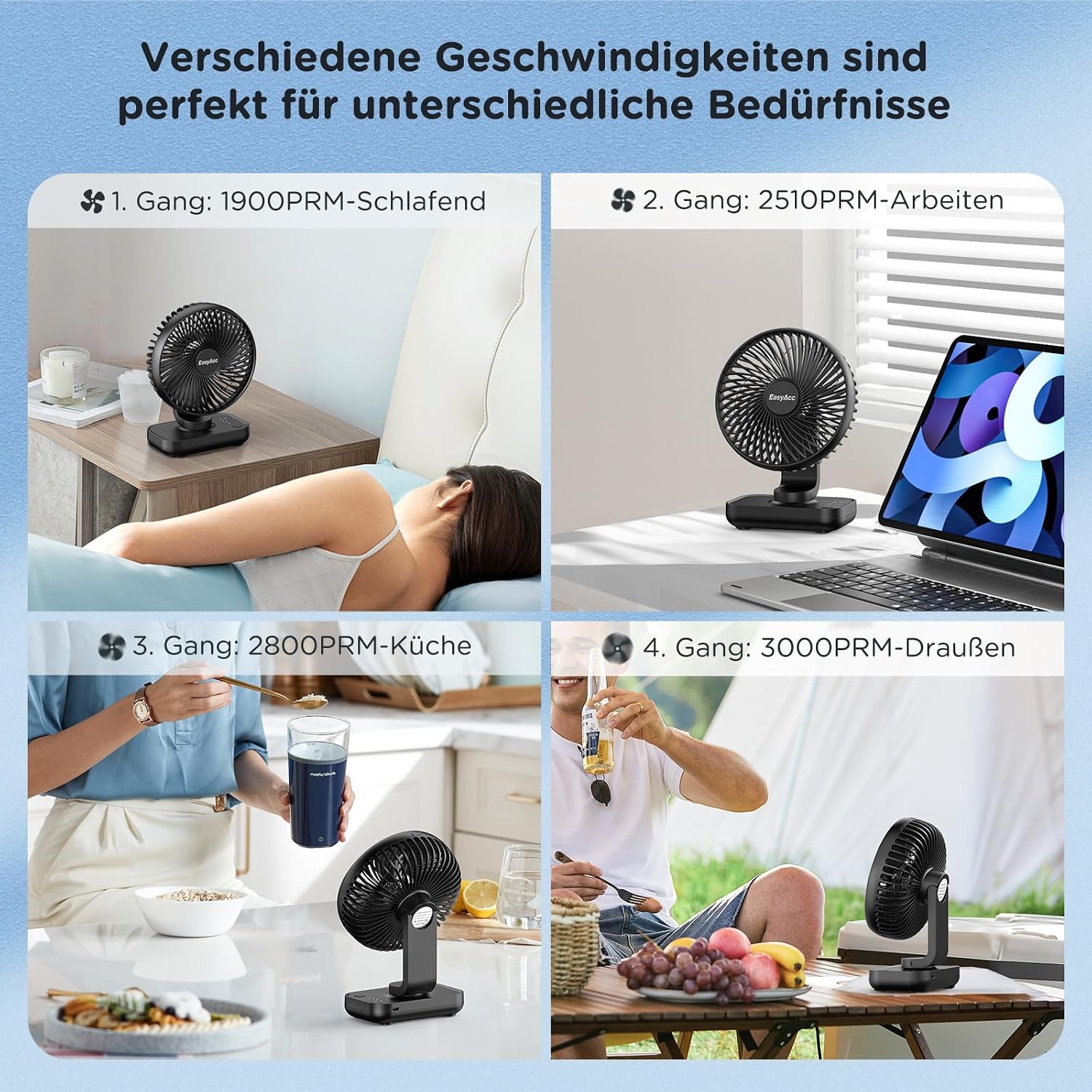 Thumbnail 3 de EasyAcc Battery Fan 4000 Capacity USB Desk Fan – Quiet, Strong Wind with 4 Speeds and 90° Tilt