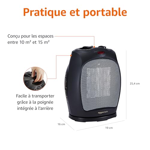 Detalle de Amazon Basics Radiateur soufflant céramique pivotant 1 800 W, noir
