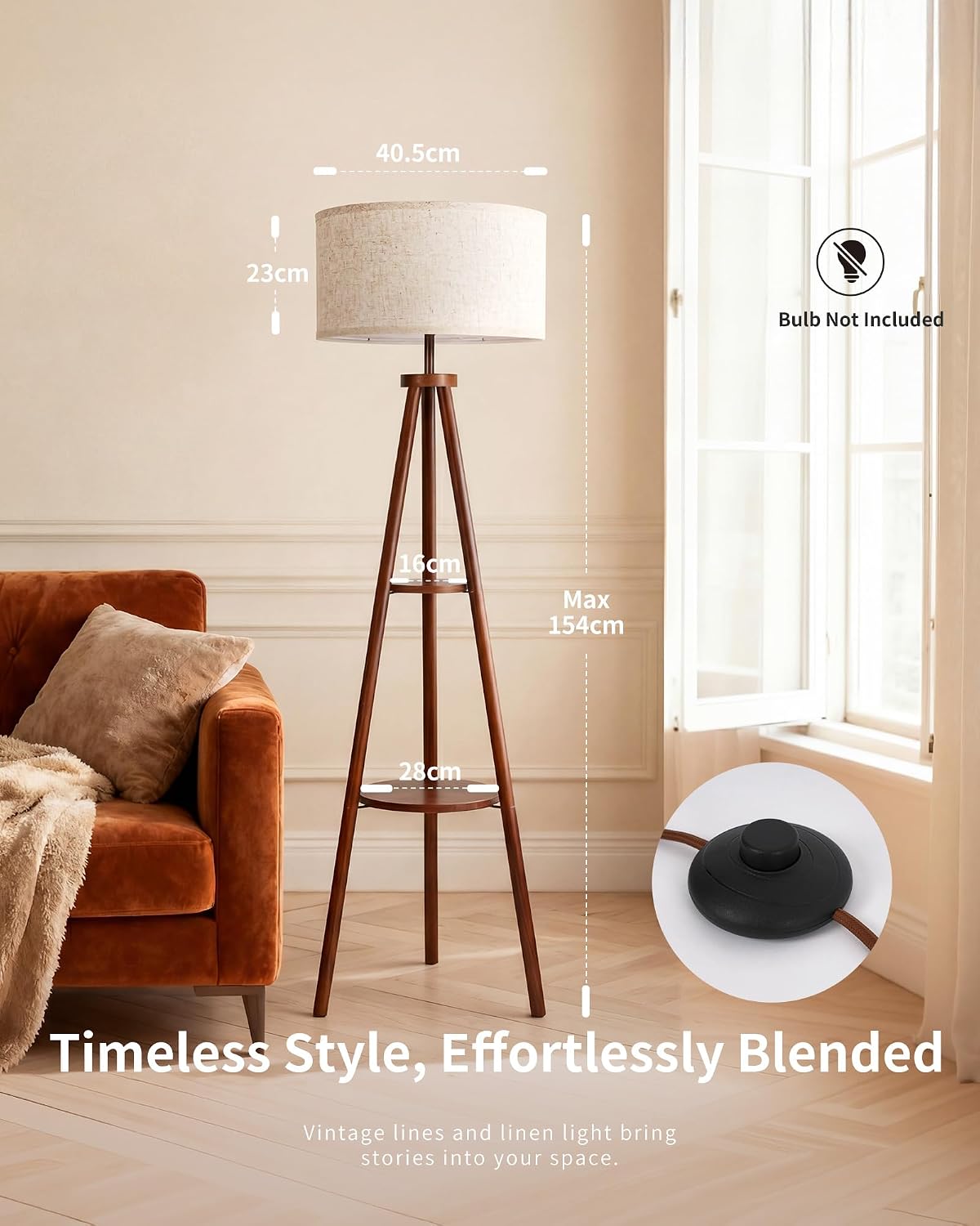 Thumbnail 6 de LuminexDesigns Tripod Floor Lamp with Linen Lampshade, 2-Tier Storage Shelf Standing Lamp with Foot Switch, Smart Bulb Compatible, Floor Standing Lamp for Living Room and Bedroom( Bulb Not Included)
LuminexDesigns Tripod Floor Lamp with Linen La…