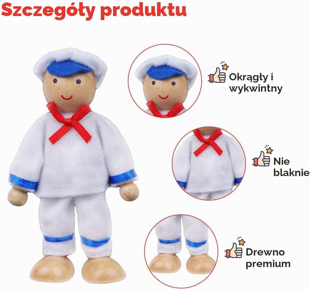 Detalle de Aolso – drewniany zestaw 9 lalek 10 cm z ruchomymi kończynami