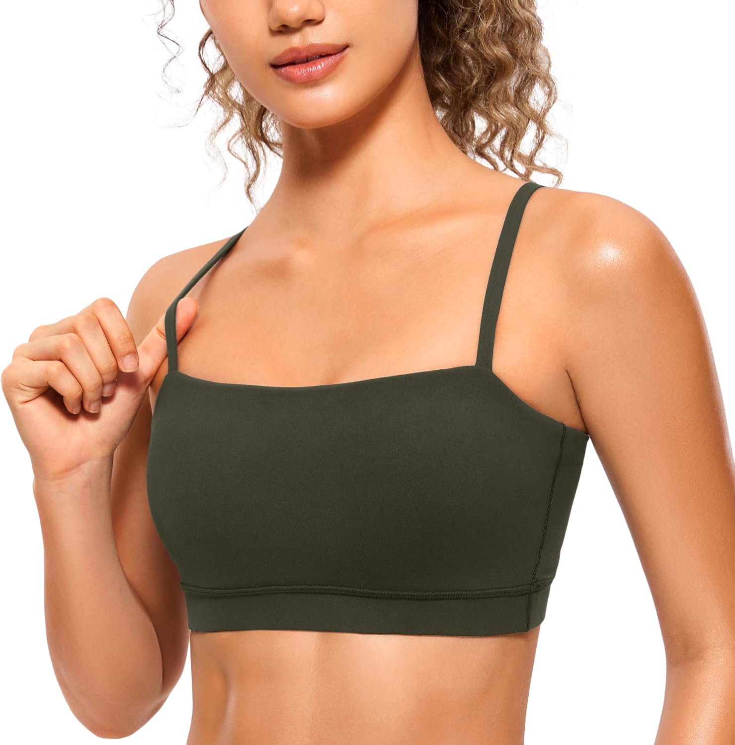 Detalle de CRZ YOGA Women's Butterluxe Bandeau Sports Bra with Adjustable Straps and Removable Pads