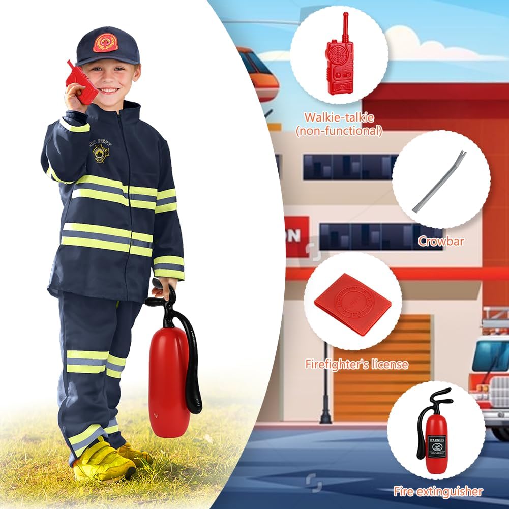 Detalle 2 de AYBUY brandweermankostuum voor kinderen, 8-delig met accessoires