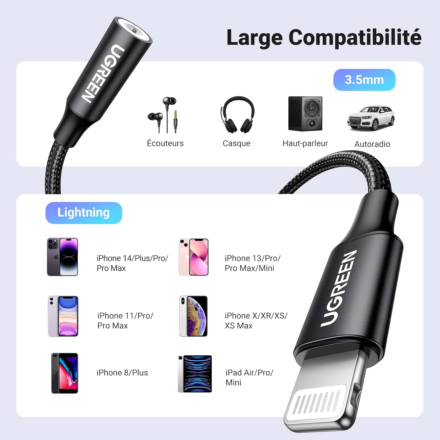 Thumbnail 5 de UGREEN adaptateur Lightning vers jack 3,5 mm MFi TRRS (noir) pour iPhone et iPad