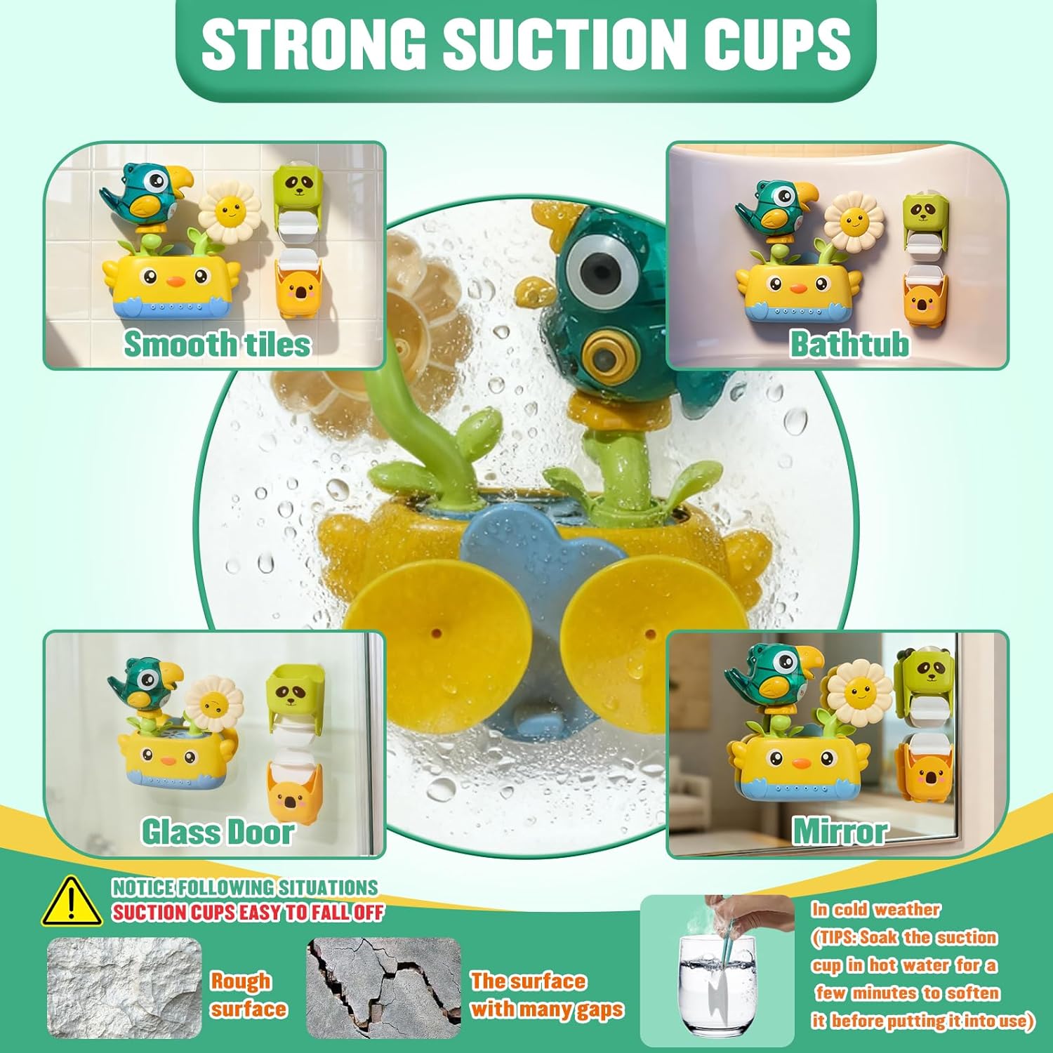 Detalle de Toddler Bath Toys for 1–4 Years: Mould-Free Water Play Set with Bird Figurine, Rotating Cups and Spill-Back Whistle