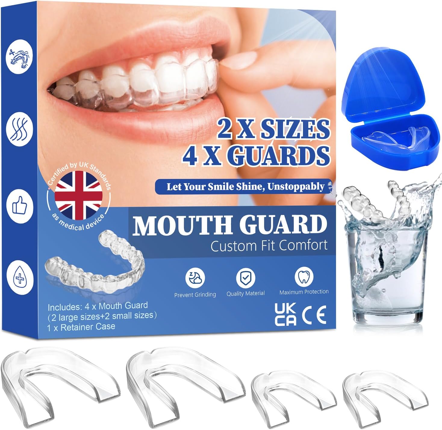 Detalle de 4 Pack Sleeping Mouth Guard for Clenching Teeth at Night – Reusable, With Travel Cases (2 Large + 2 Small)