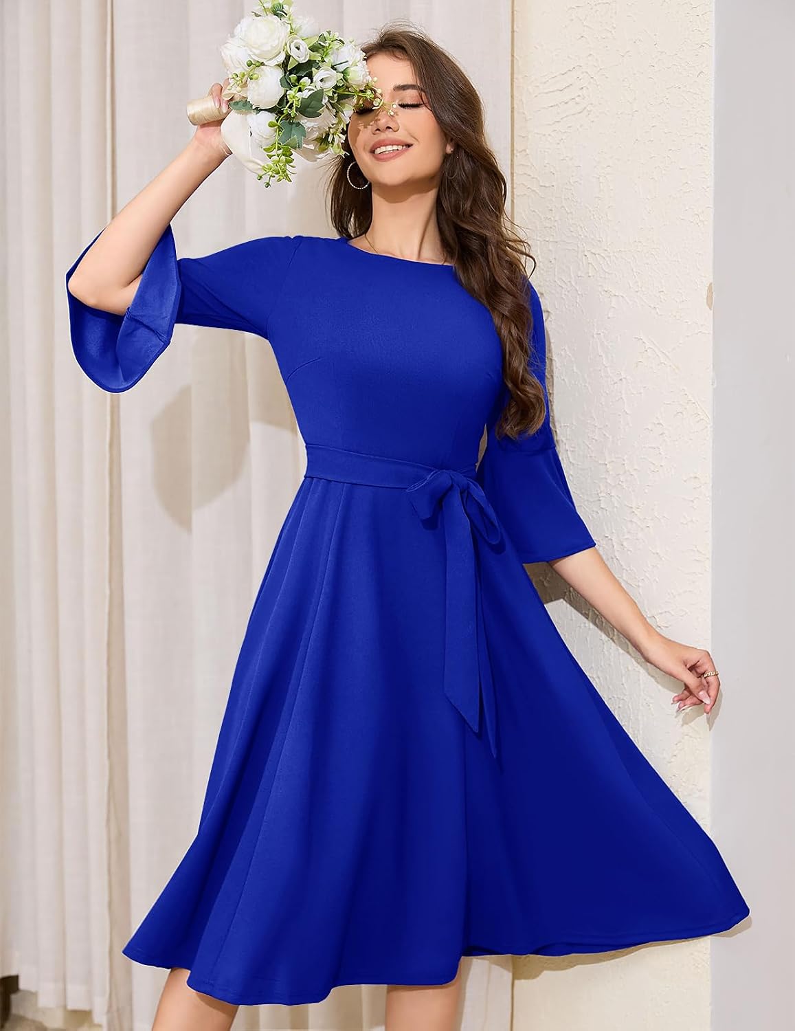 Detalle de HomRain Women's Church Dresses Modest Bell Sleeve Dress