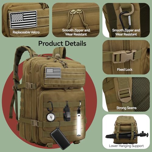 Detalle 2 de Delgeo Mochila Táctica 45L Militar: gran capacidad, impermeable y plegable para montaña, senderismo, camping y viajes