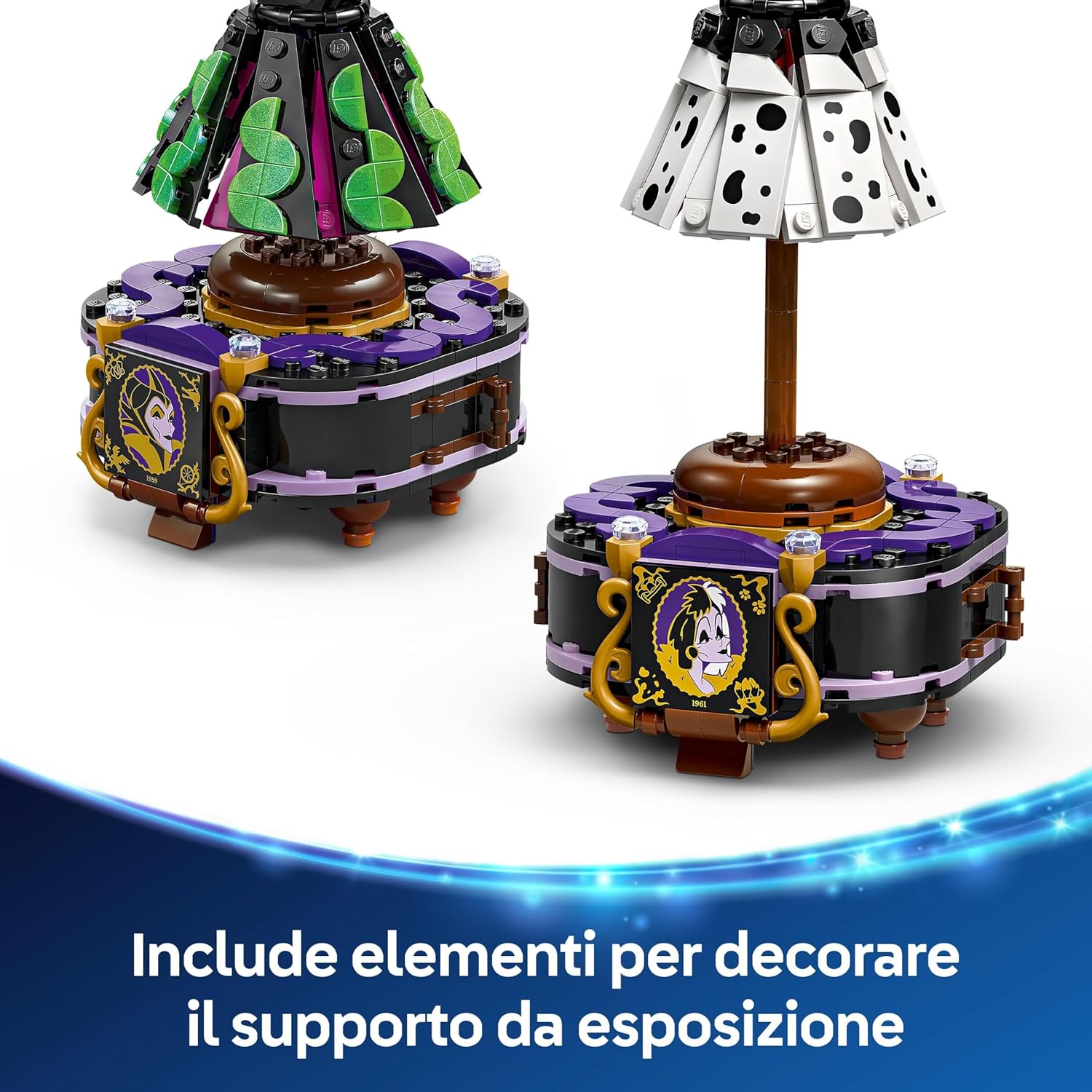 Detalle de LEGO Disney 43262 Abiti di Malefica e Crudelia De Vil con espositori personalizzabili