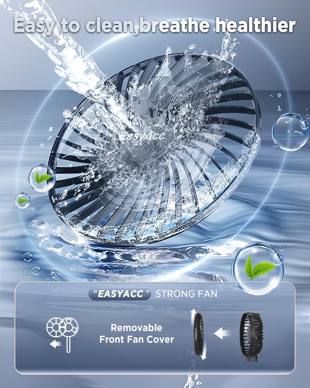 Detalle de EasyAcc Handventilator – Mini tragbarer USB-Ventilator mit 2600 mAh Akku, faltbar und vier Geschwindigkeiten