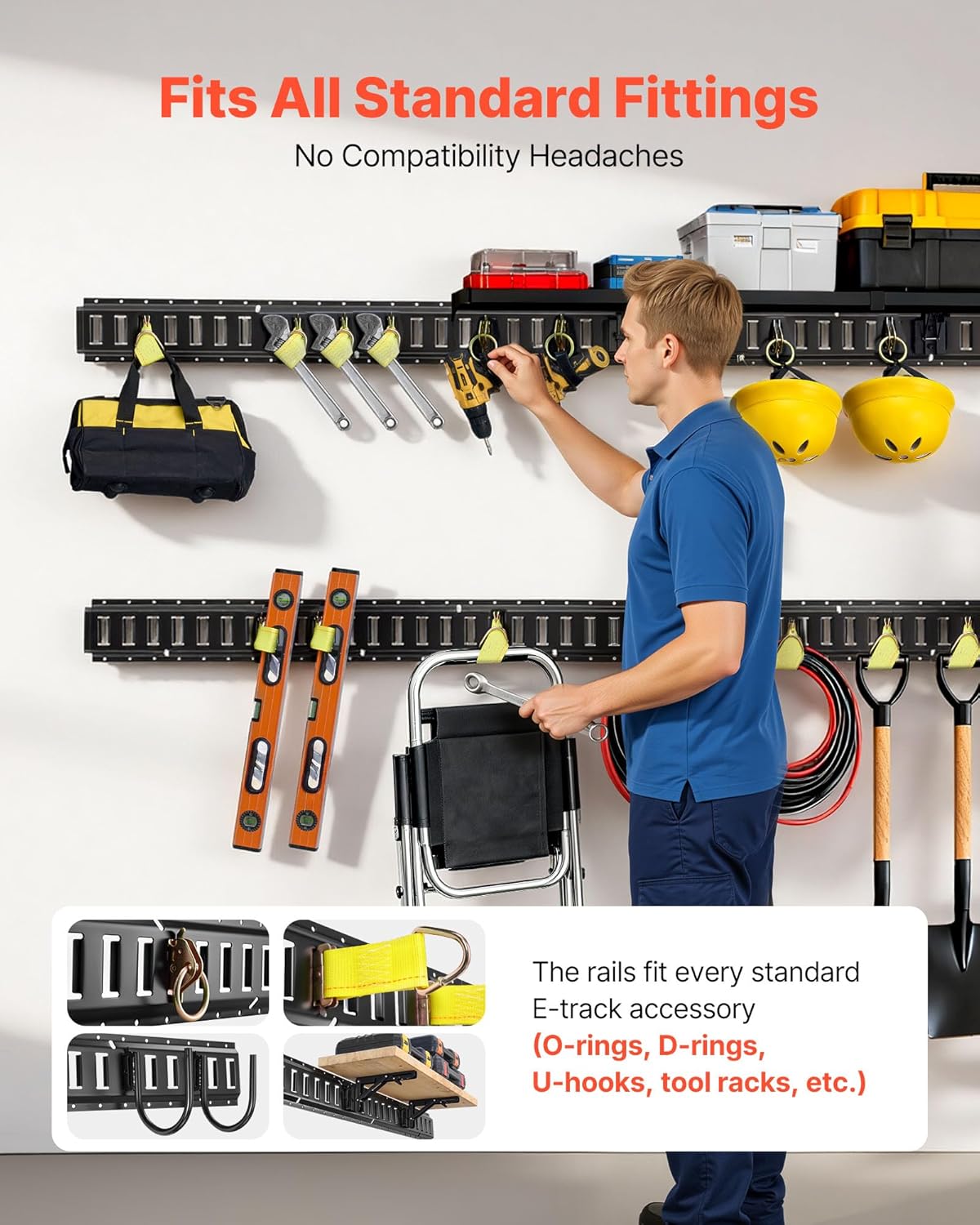 Thumbnail 4 de VEVOR kit rails d’arrimage E-Track (lot de 4 rails 2,3 m) – capacité annoncée 909 kg