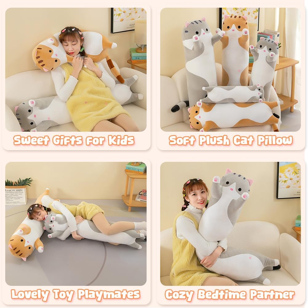 Detalle 2 de Long Cat Plush Pillow 50cm Grey