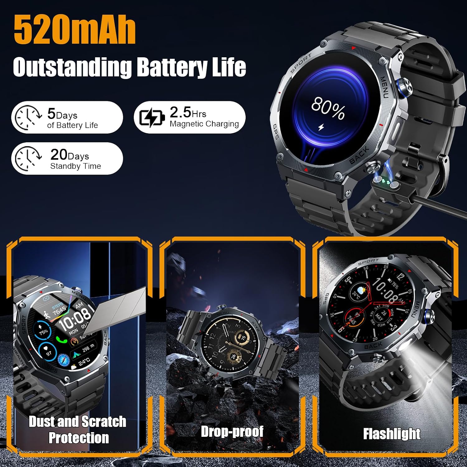 Thumbnail 6 de GPS Smart Watch for Men with 1.43" AMOLED Display and Military-Grade Durability
