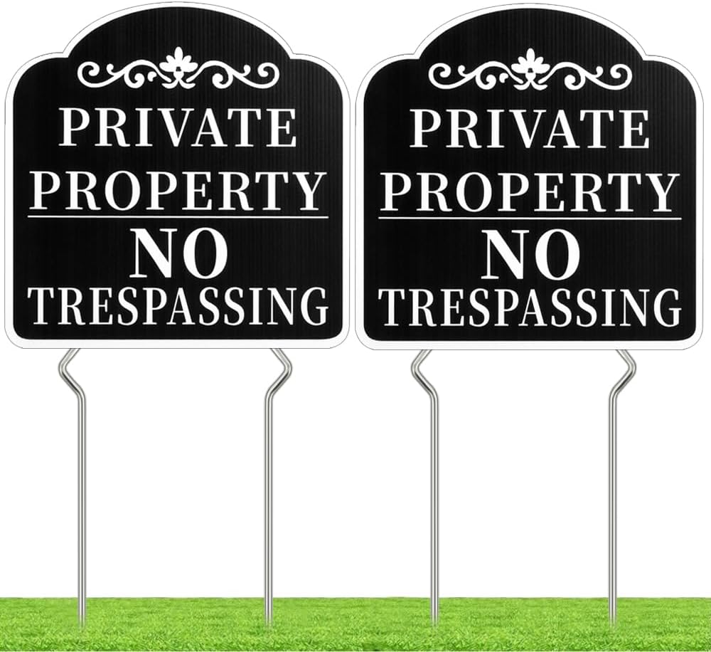 Detalle de Kichwit Private Property Signs, Double-Sided Plastic Yard Signs with Metal Stakes, 2-Pack