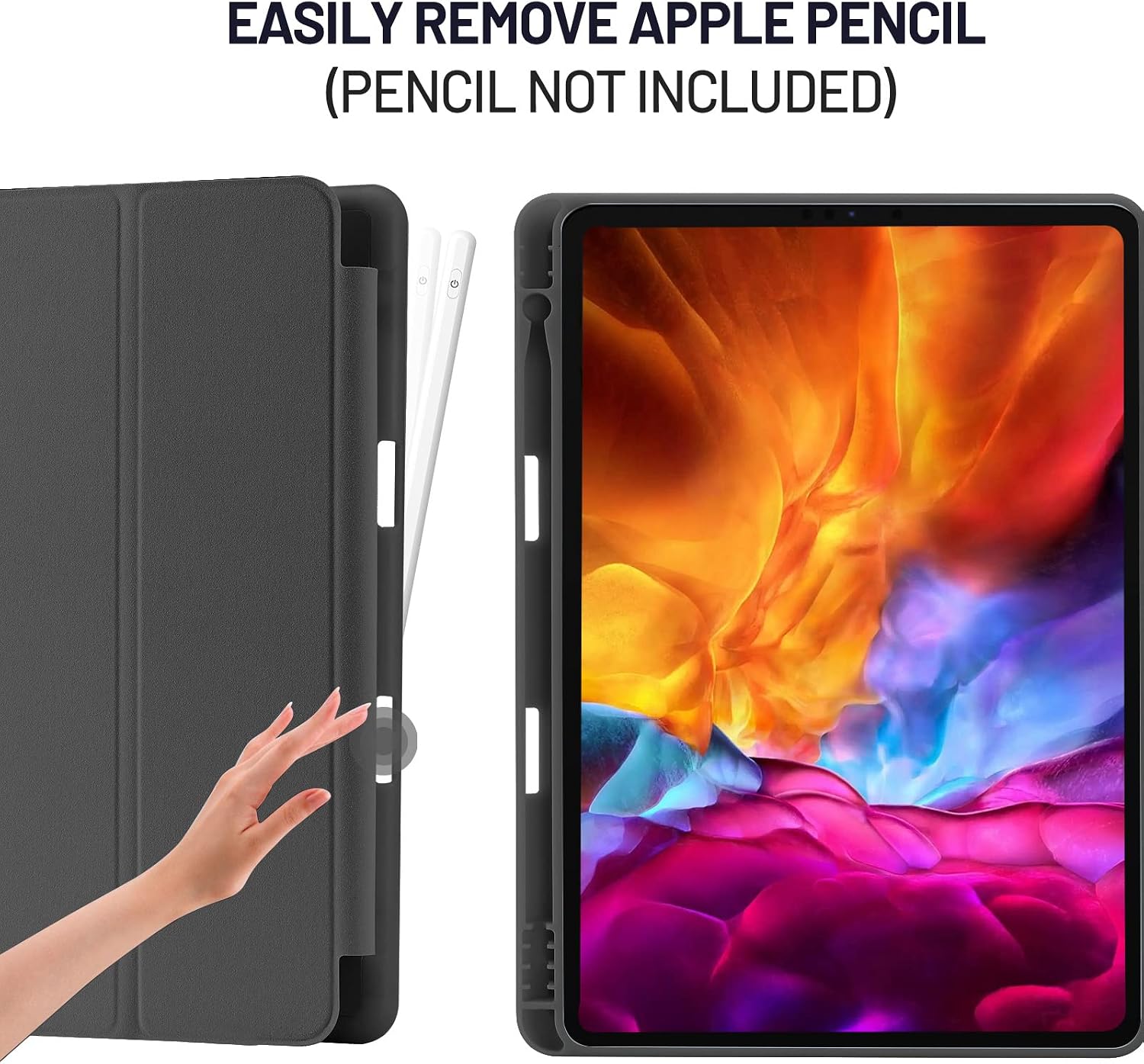 Detalle de Hülle für iPad 9.Gen / 8. Gen / 7. Gen (10,2 Zoll) mit Stifthalter, Trifold-Stand, Auto Schlafen/Wachen – Schwarz