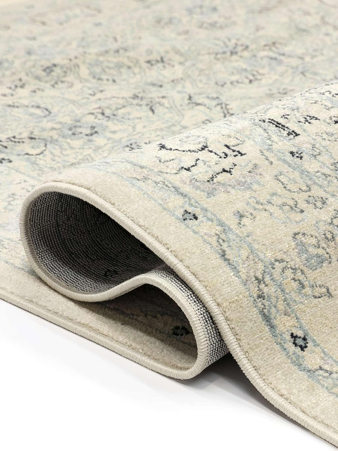 Detalle de RugVista Ziegler Greenville rond tapijt Ø 150 cm, crèmewit, beige en lichtblauw
