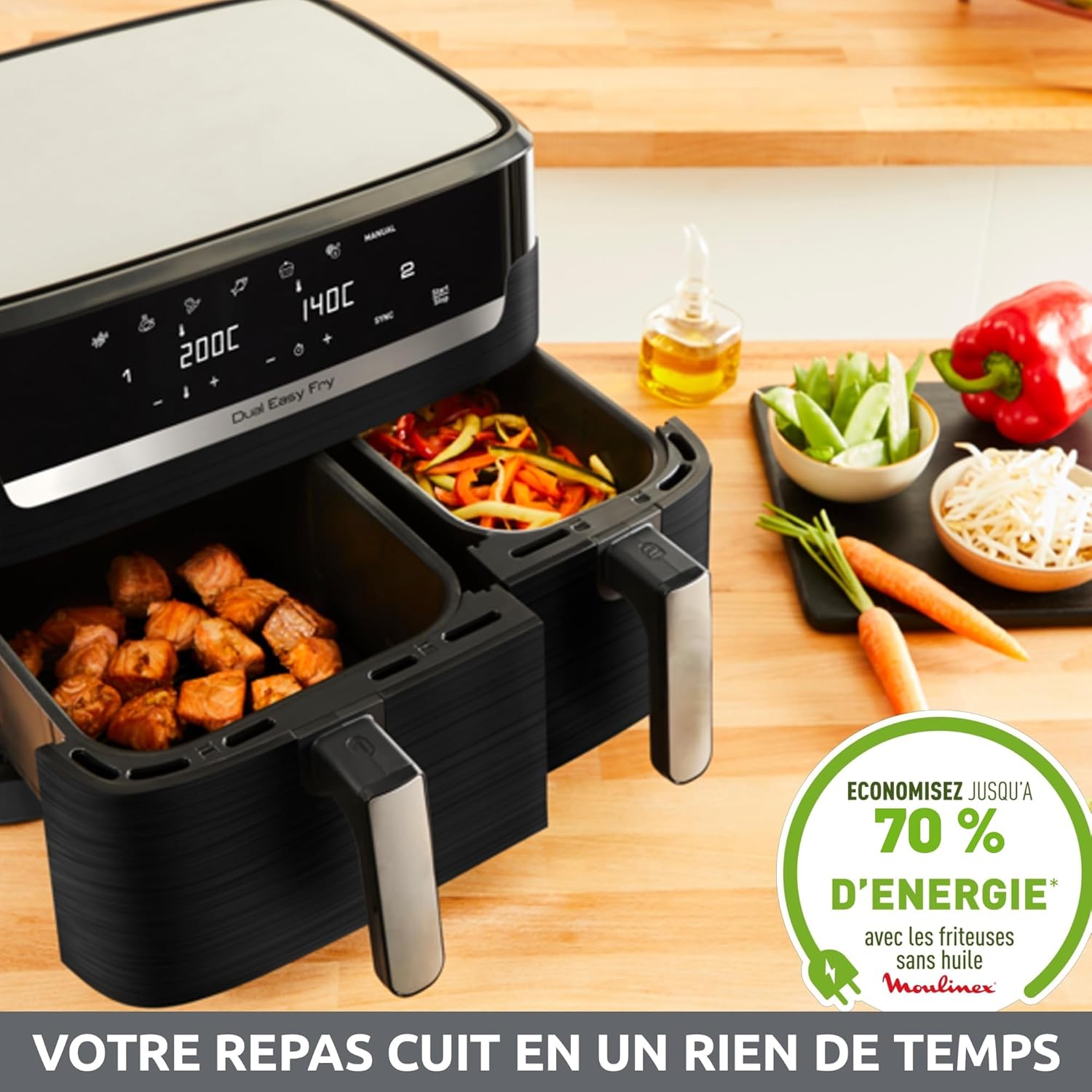 Detalle de Moulinex Easy Fry Essential inox, 8,3 L – Air Fryer double tiroir & 7 programmes intuitifs