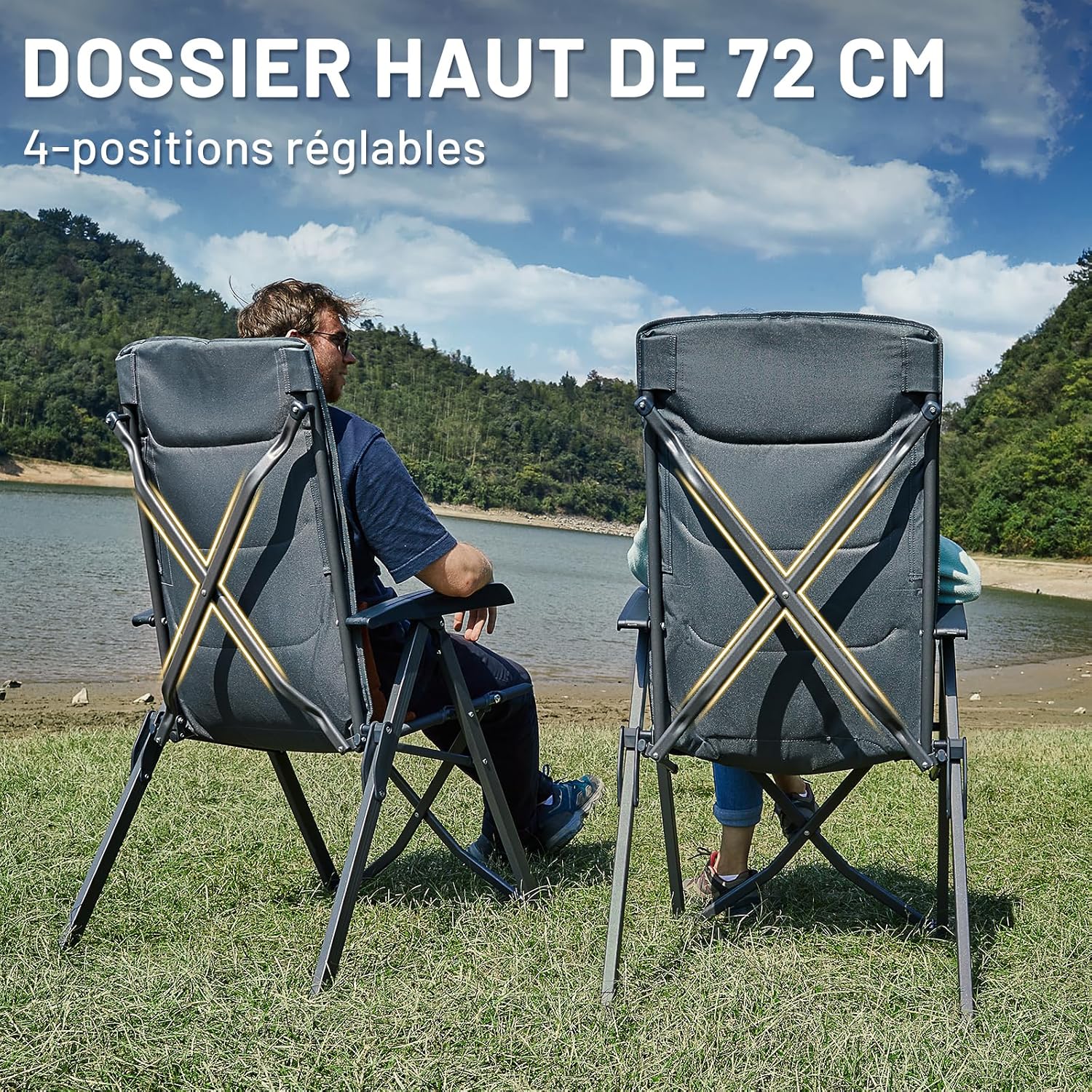 Detalle de TIMBER RIDGE Chaise pliante de camping portable 4 positions jusqu’à 150 kg