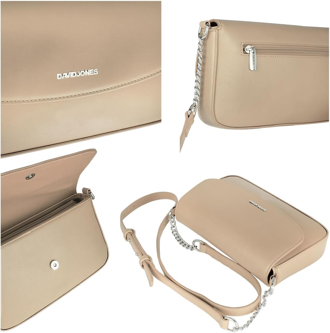 Thumbnail 4 de David Jones Damen Umhängetasche klein – Crossbody Bag aus PU-Leder mit Kettenhenkel, Beige