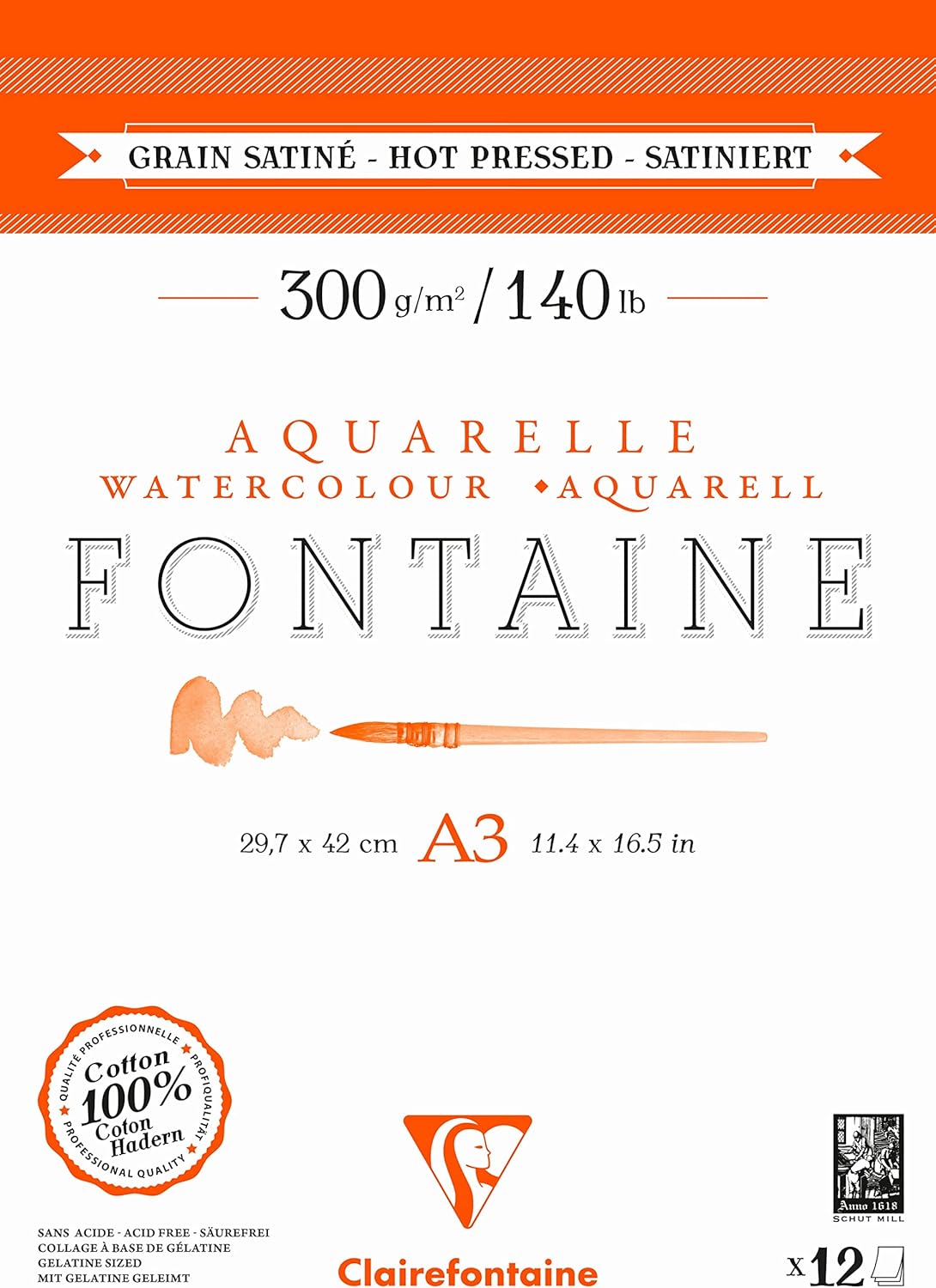Detalle de Clairefontaine 975951C Blocco Collato 2 lati A3 – 12 fogli acquerello 300 g, carta cotone satinata