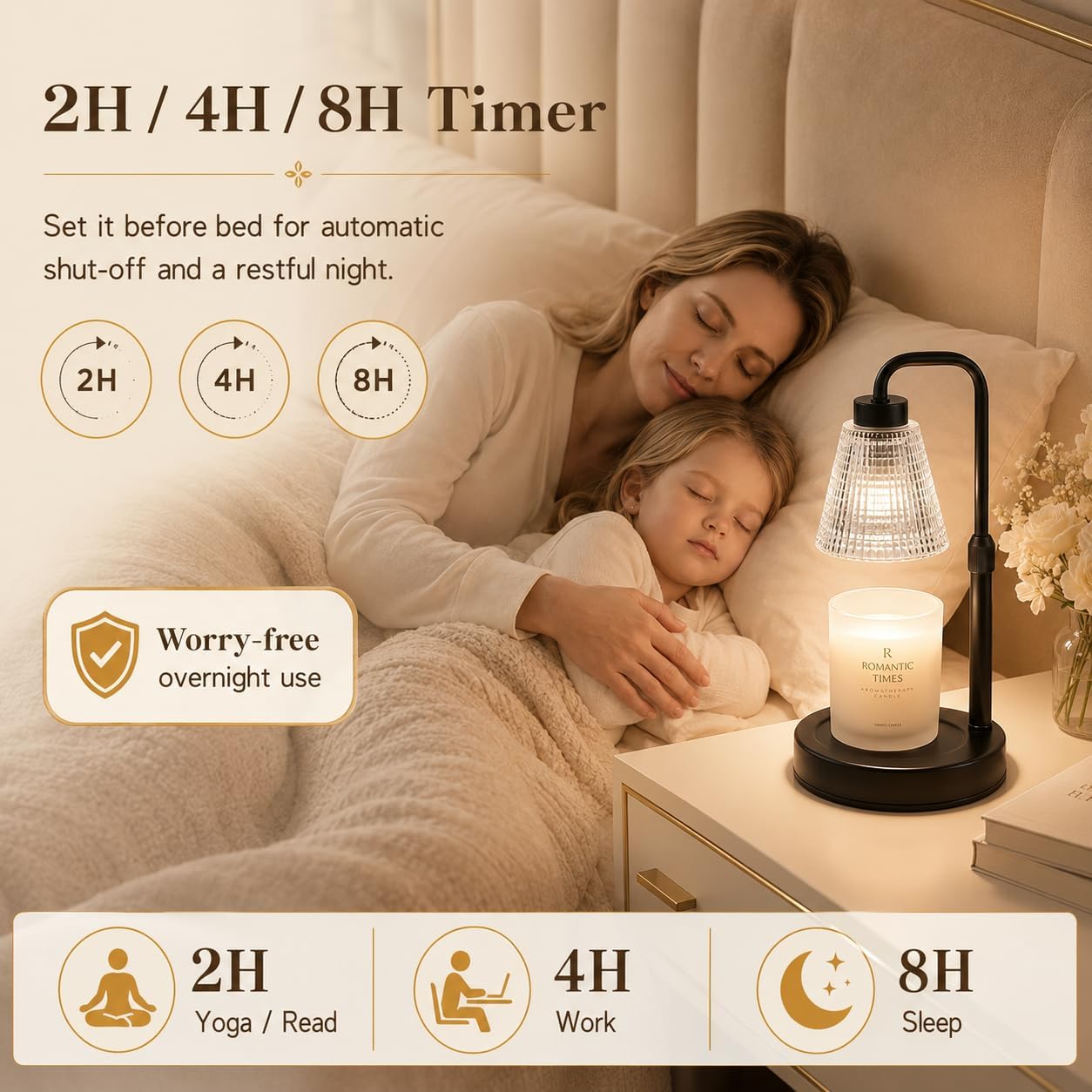 Thumbnail 3 de Candle Warmer Lamp with Timer and Dimmer – Height Adjustable, Flameless Wax Melt Burner for Large Jar Candles