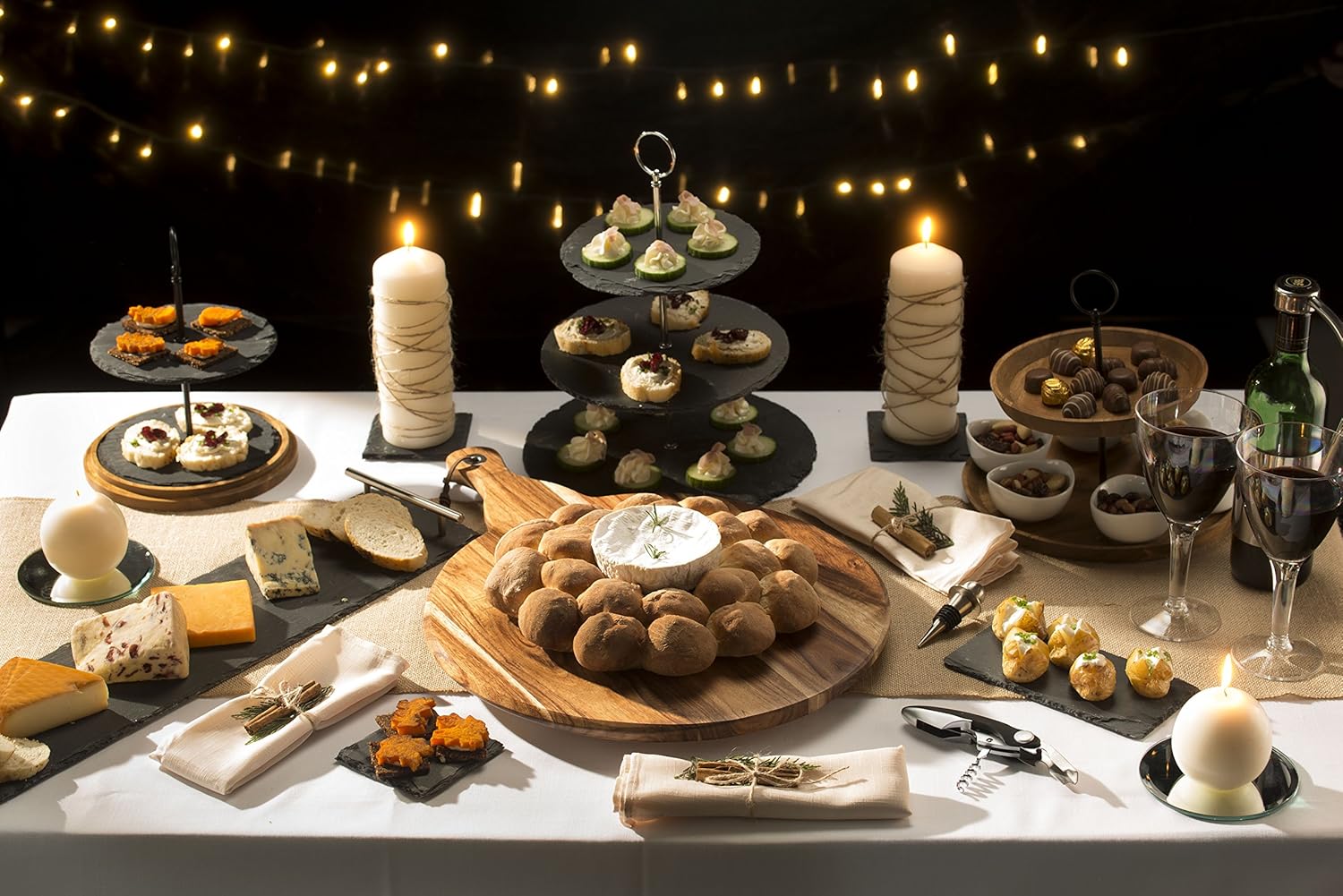Detalle de Artesa Set de Service à Gâteau en Ardoise à Trois Étages – 28,5 × 34,5 cm – Boîte Cadeau