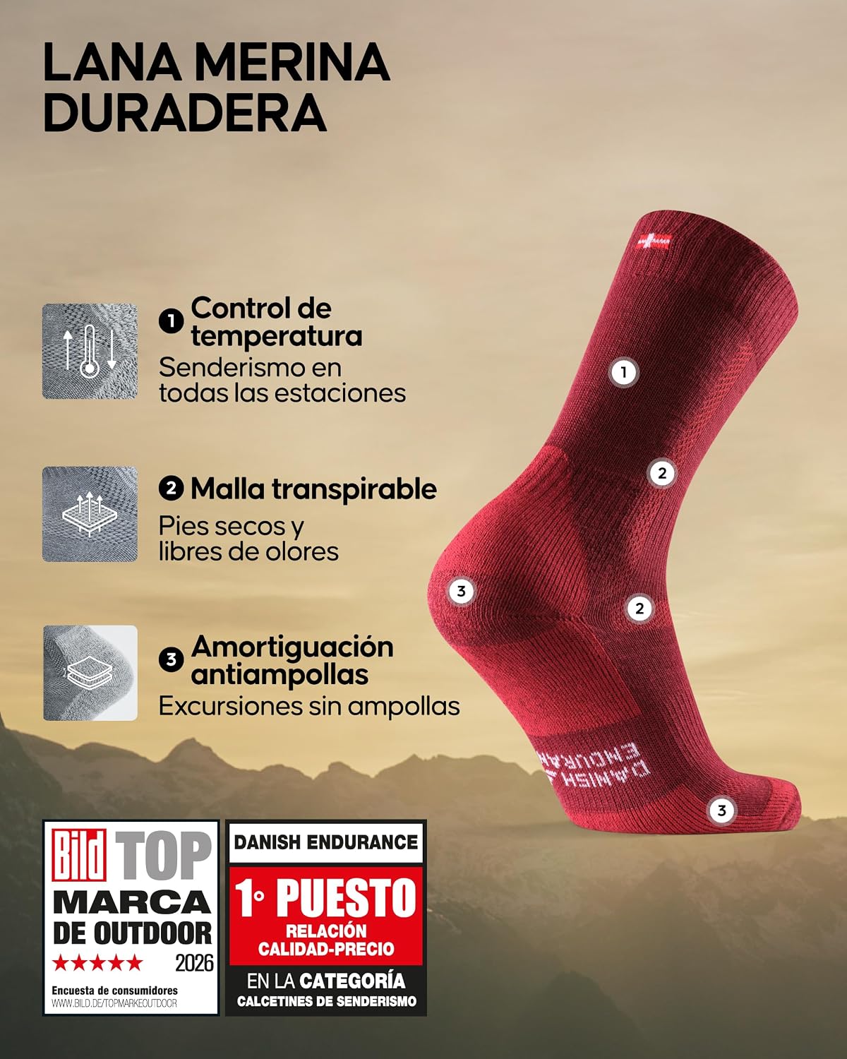 Detalle 2 de DANISH ENDURANCE Juego 3 pack calcetines lana merino