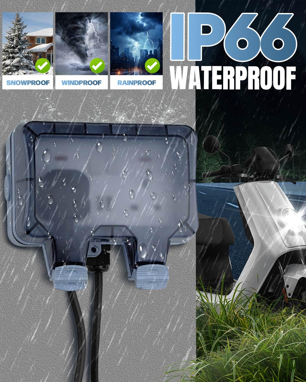 Thumbnail 3 de Olutula Outdoor Socket 10m Extension Lead with 2 USB Ports (IP66, 13A, weatherproof double socket)