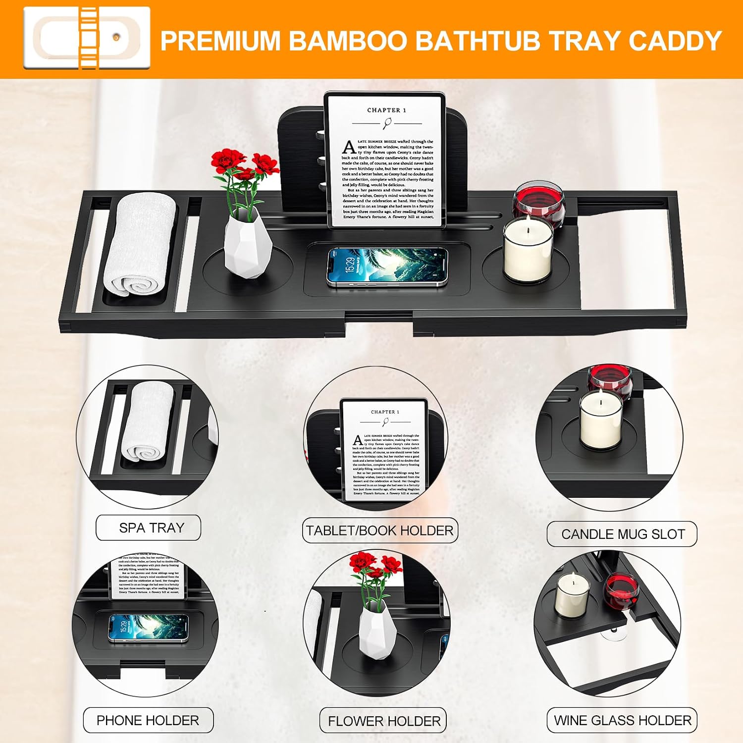Detalle 2 de Banlilu Premium Bathtub Caddy Tray 27.5–35.4 in