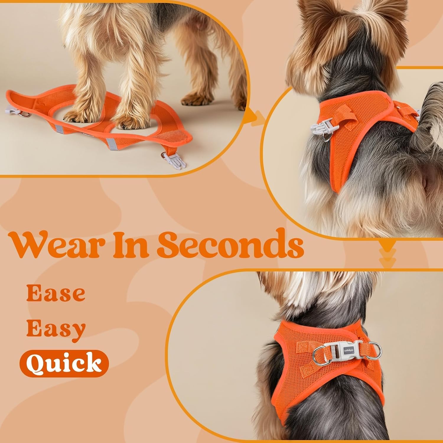Detalle de rabbitgoo Step-in Soft Mesh Puppy Dog Harness (XXS, Orange) with Reflective Strips
