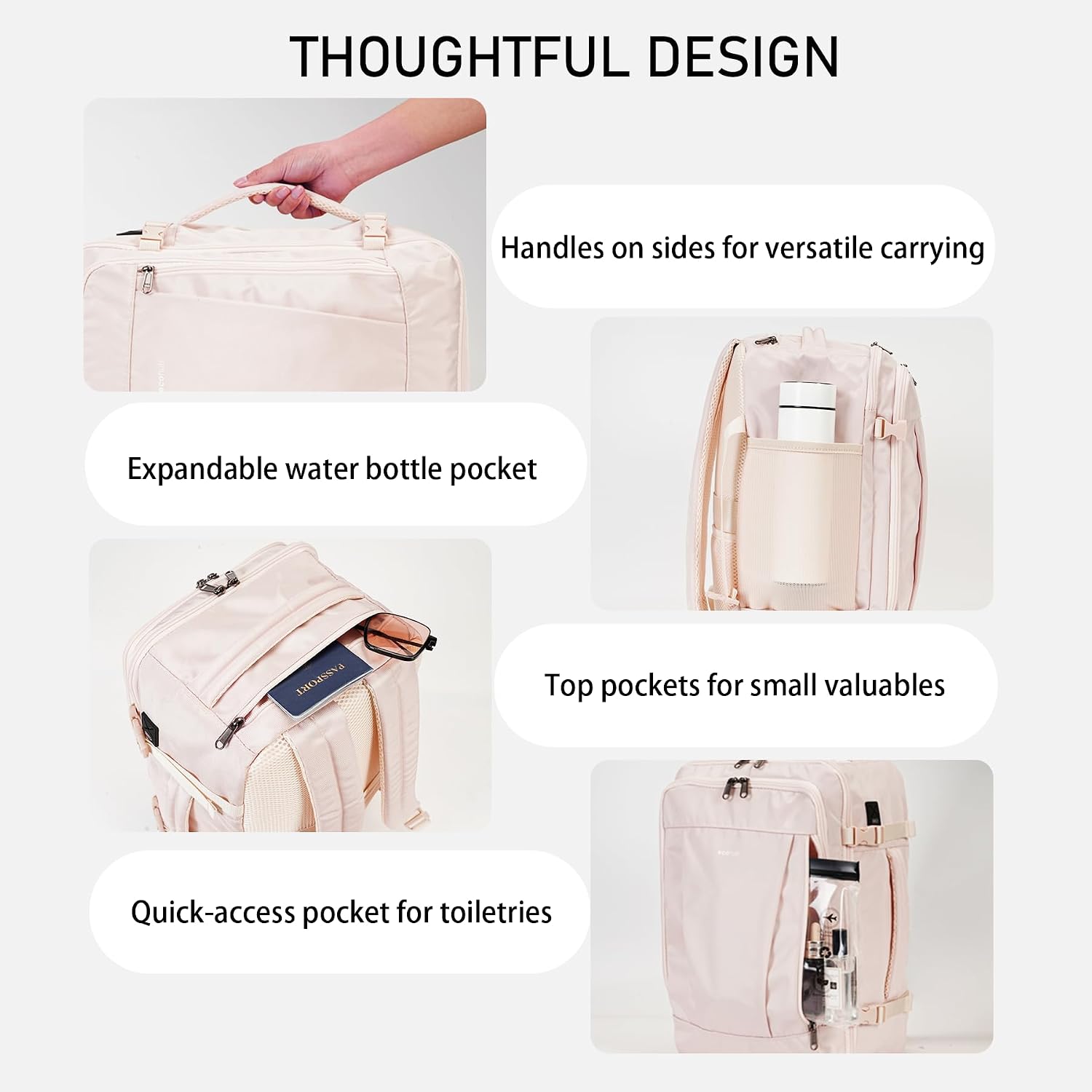 Detalle 2 de ECOHUB 20L Max Ryanair Cabin Bag 40 x 20 x 25cm Underseat Backpack with USB Port (Beige)