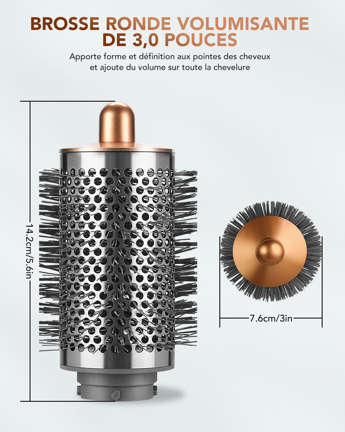 Detalle de Grande Brosse Volumisante compatible Dyson Airwrap – Poils longs et fins, cuivrée
