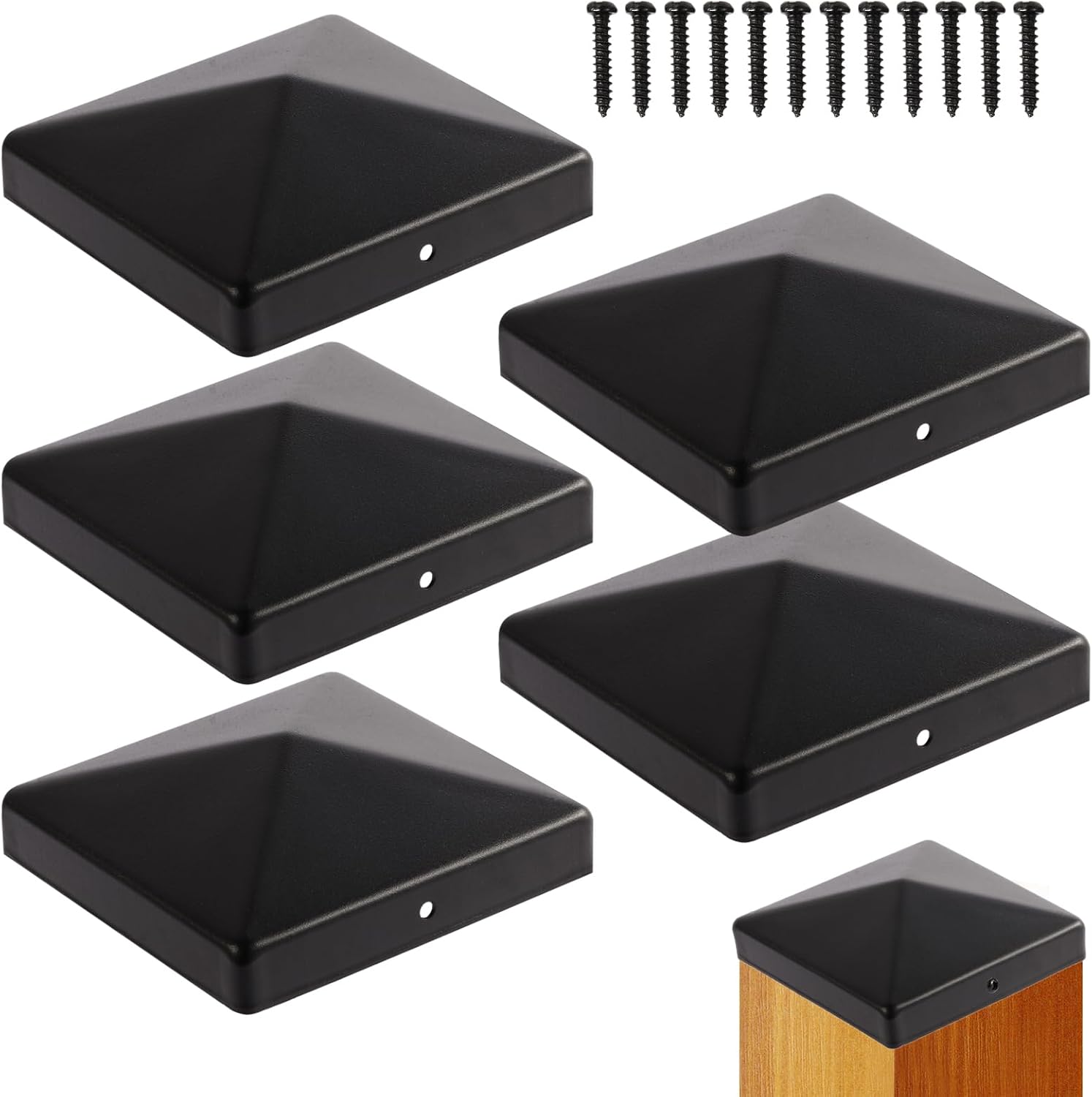 Detalle de WUCHAITOO WCT-4 stolplock i svart pulverlackerat stål, 10 × 10 cm, 6-pack