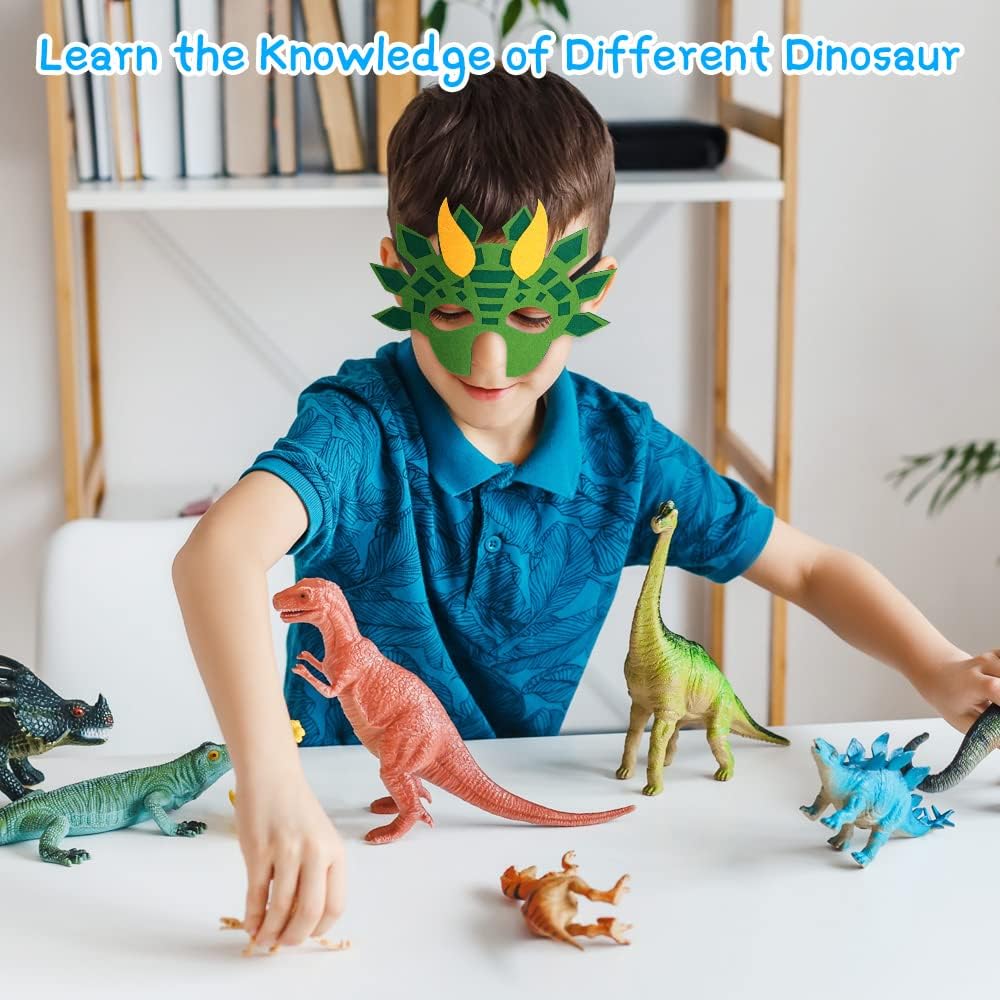 Detalle de URAQT Maschere Animali per Bambini, Set 12 Maschere Dinosauri in Feltro per Feste e Gioco di Ruolo
