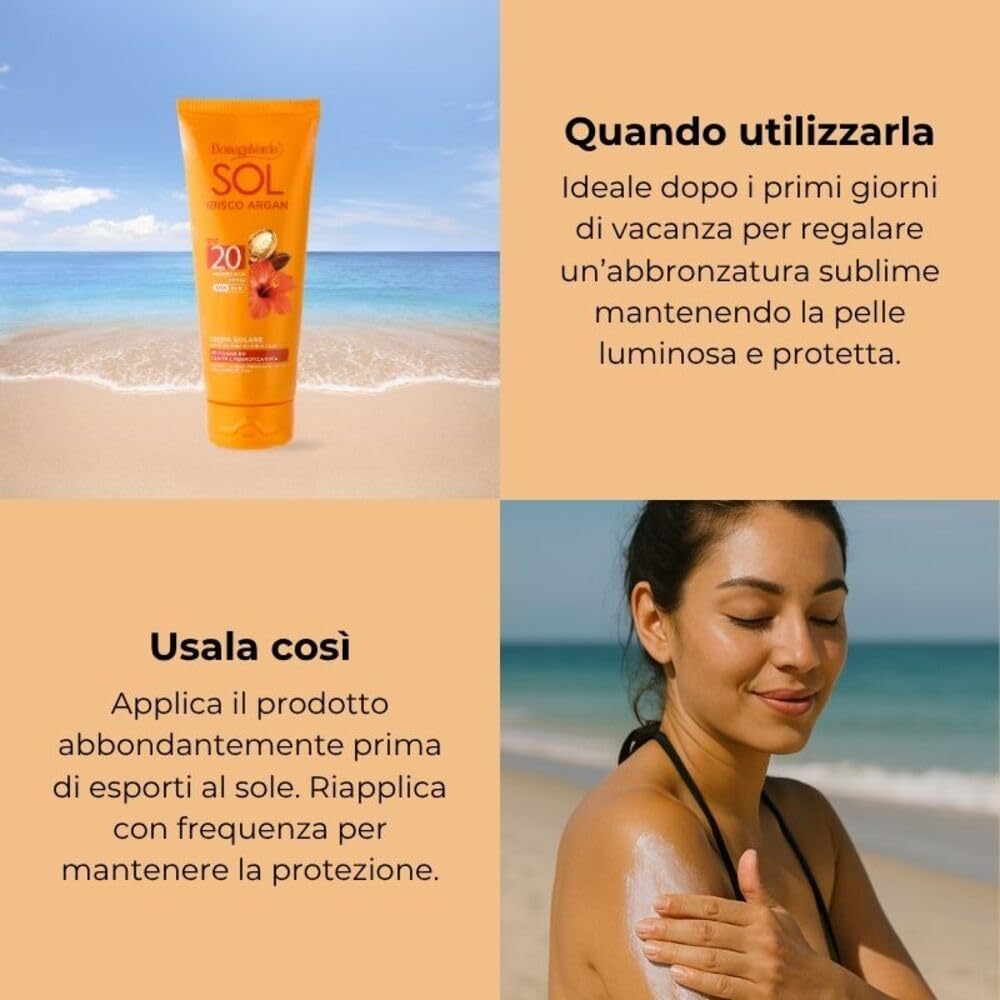 Detalle de Bottega Verde SOL Ibisco Argan Crema Solare Corpo SPF 20 (200 ml) – Protezione media, idrata e valorizza l’abbronzatura