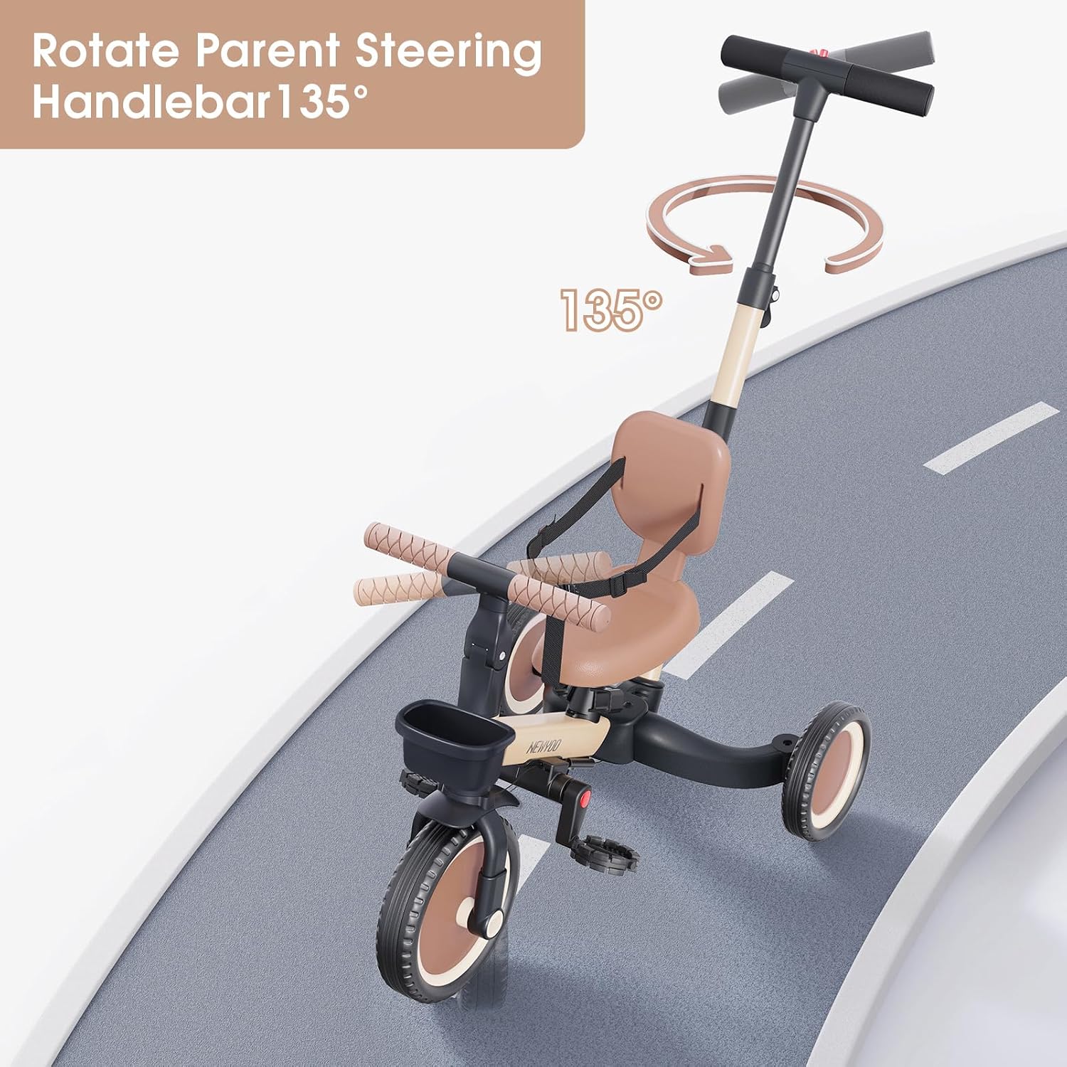 Thumbnail 4 de newyoo Toddler Tricycle with Push Handle (TR007) – 5-in-1 1–3 Year Olds, Khaki