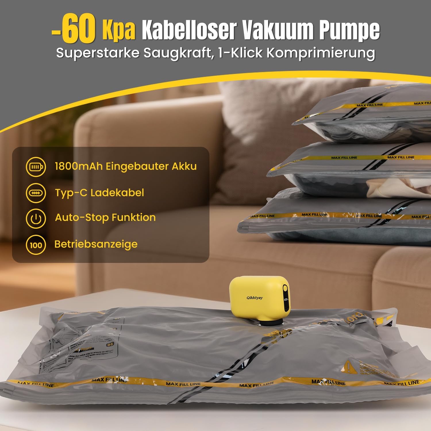 Detalle de Vakuumbeutel 15er Set mit kabelloser Pumpe 1800 mAh