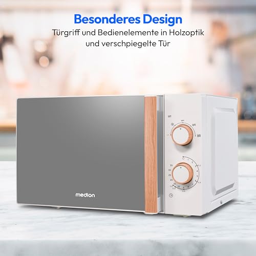 Detalle de MEDION MD10596 Mikrowelle in Holzoptik – 20 l, 700 W, freistehend, weiß