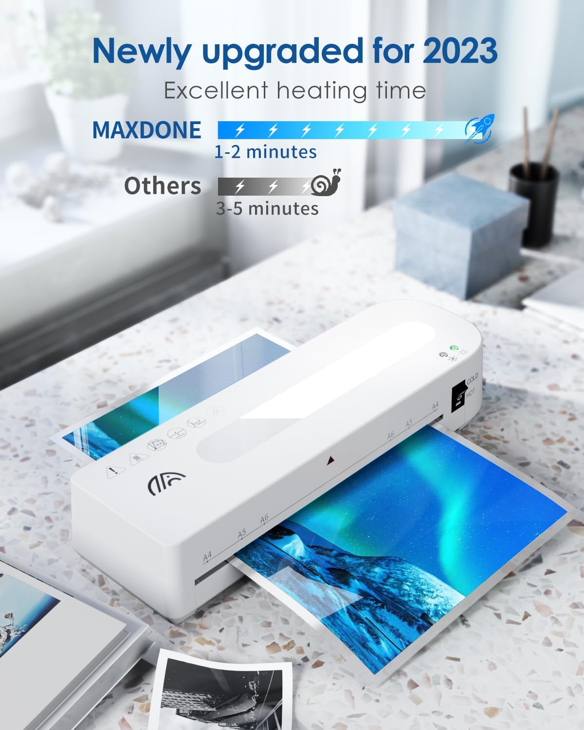 Thumbnail 1 de MAXDONE A4 Laminator Machine – 90s Warm-Up, Hot & Cold Dual-Mode with 50 Pouches
