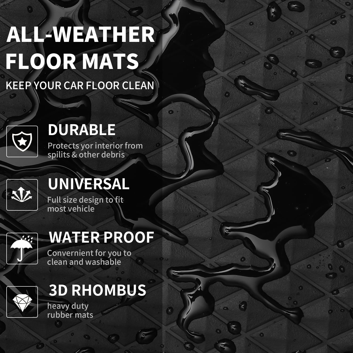Thumbnail 6 de CAR PASS Black Rubber Car Mats 4-Piece Set