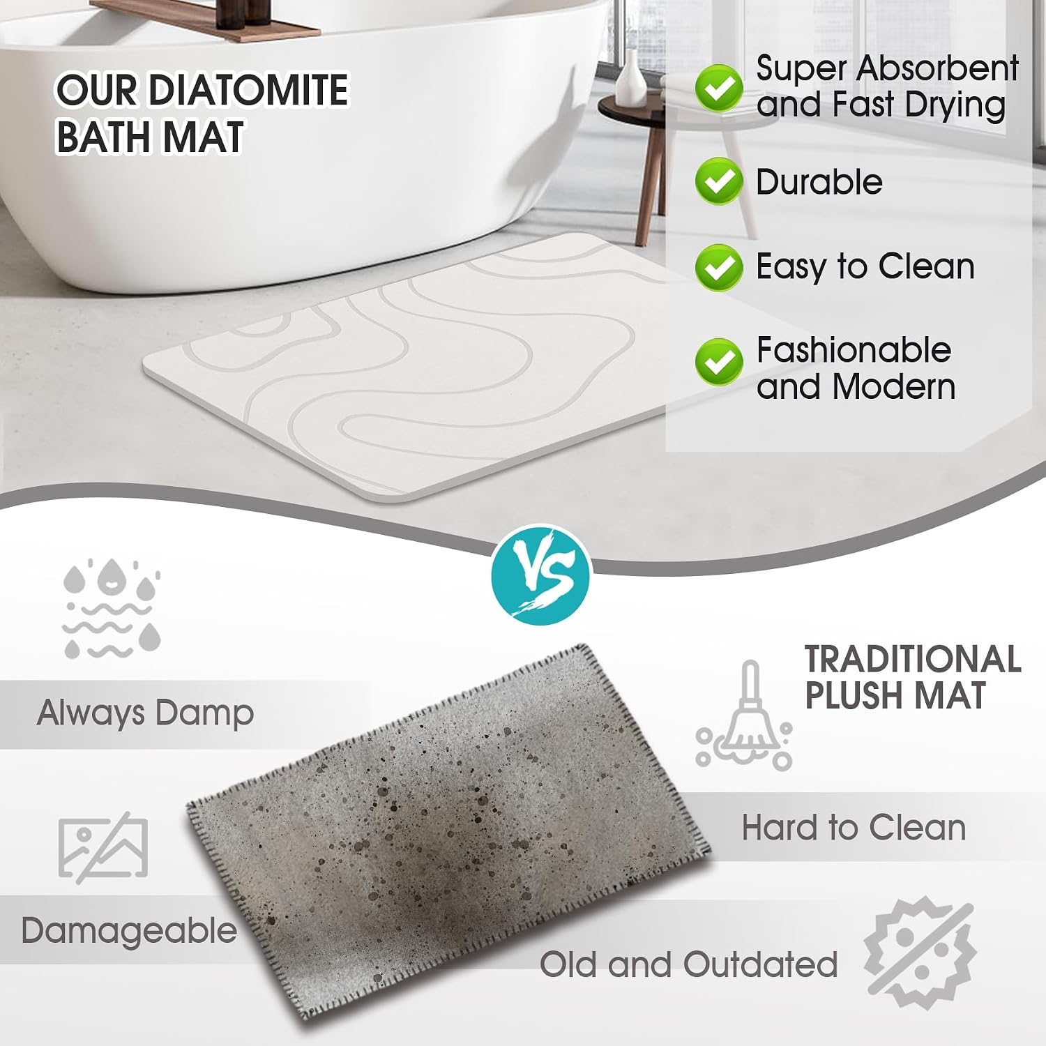 Detalle de ZIKIBL Stone Bath Mat, Diatomaceous Earth