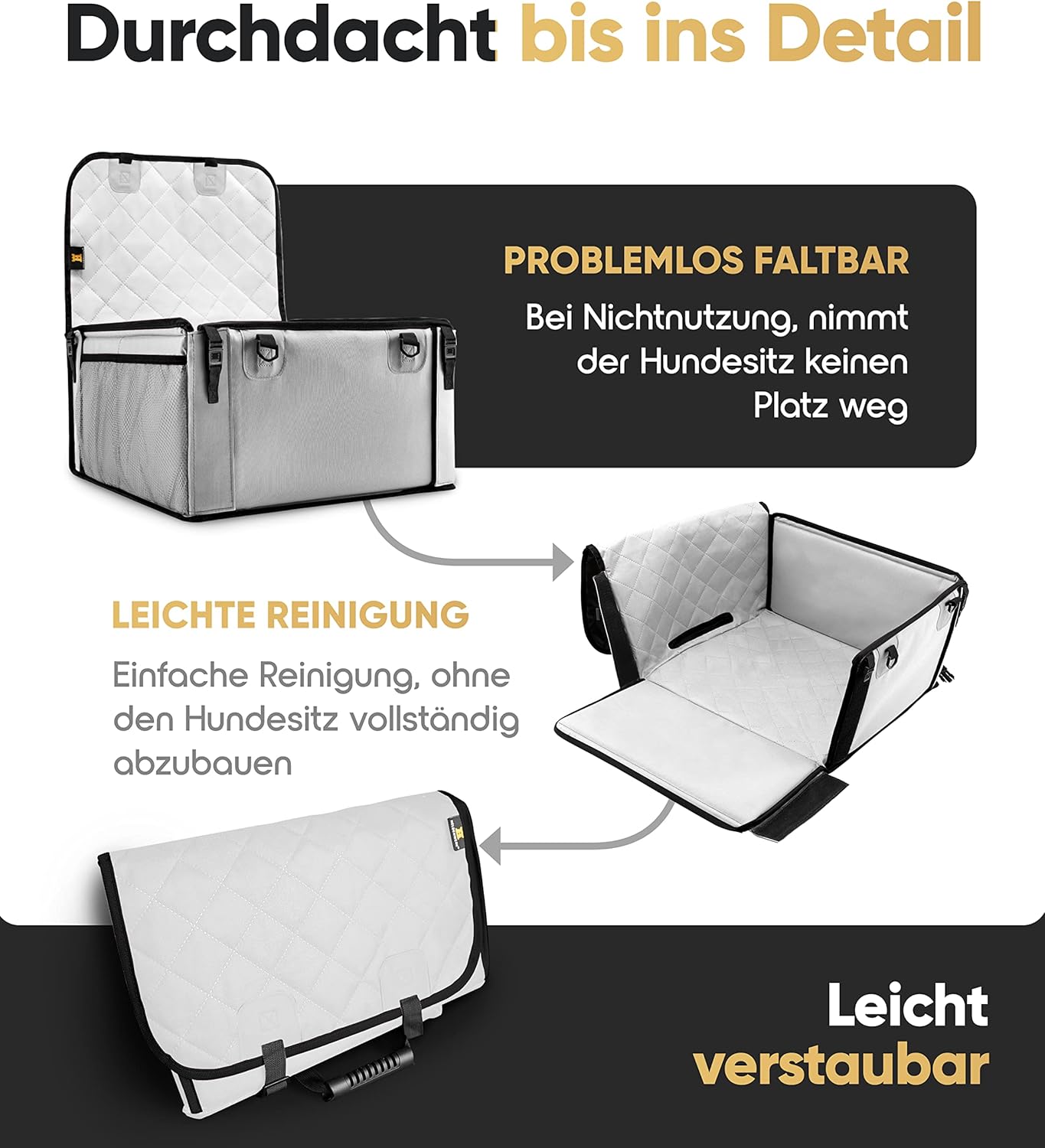 Thumbnail 6 de HELDENWERK Extra Stabiler Hunde Autositz – wasserdichter Diät-Verstärkter Wagen-Sitz (Hellgrau, Standardgröße)