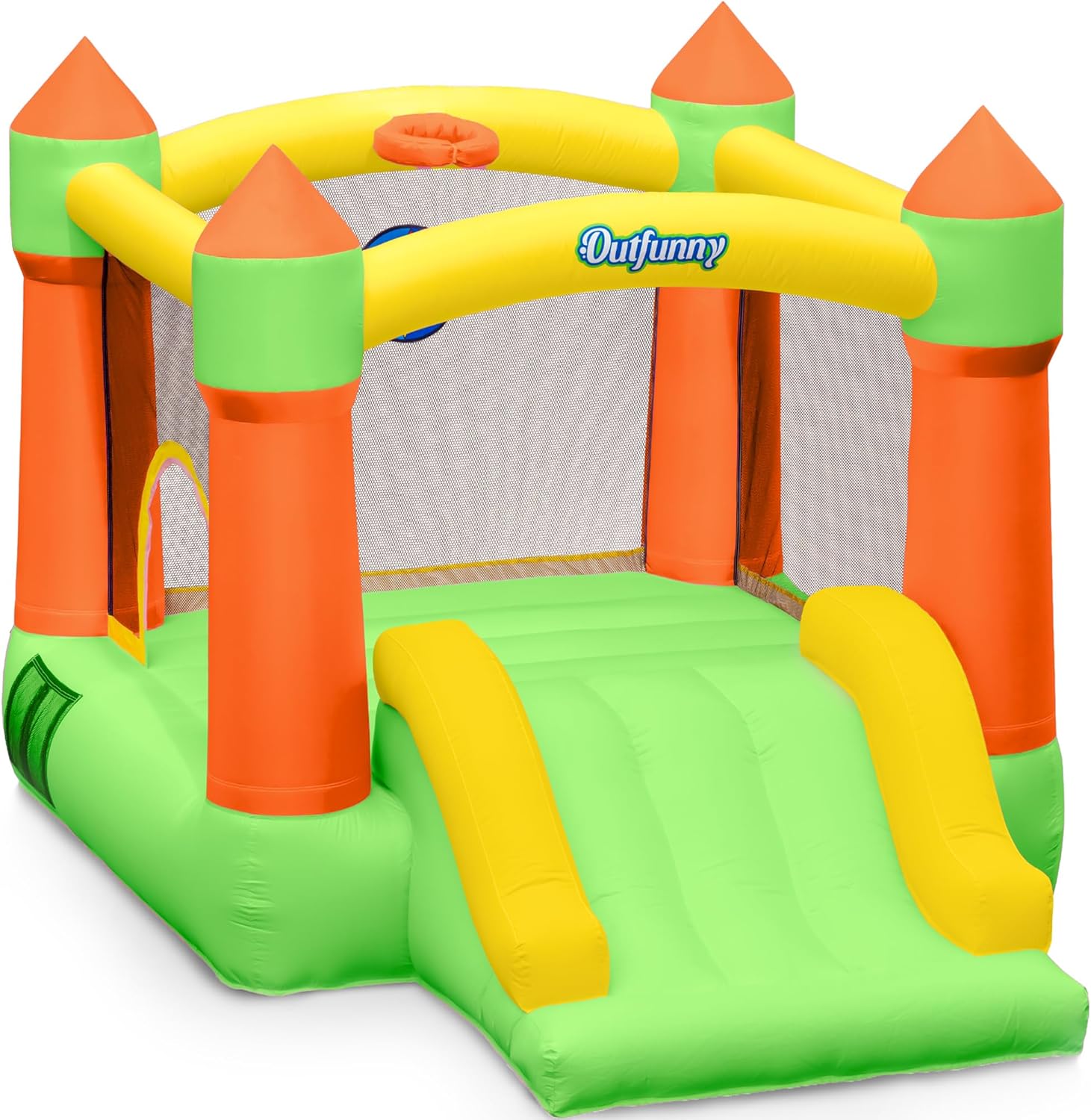 Outfunny Indoor Bounce House with Slide for Kids (Bounce Area 6' x 6', 300 lb Capacity) – Blue