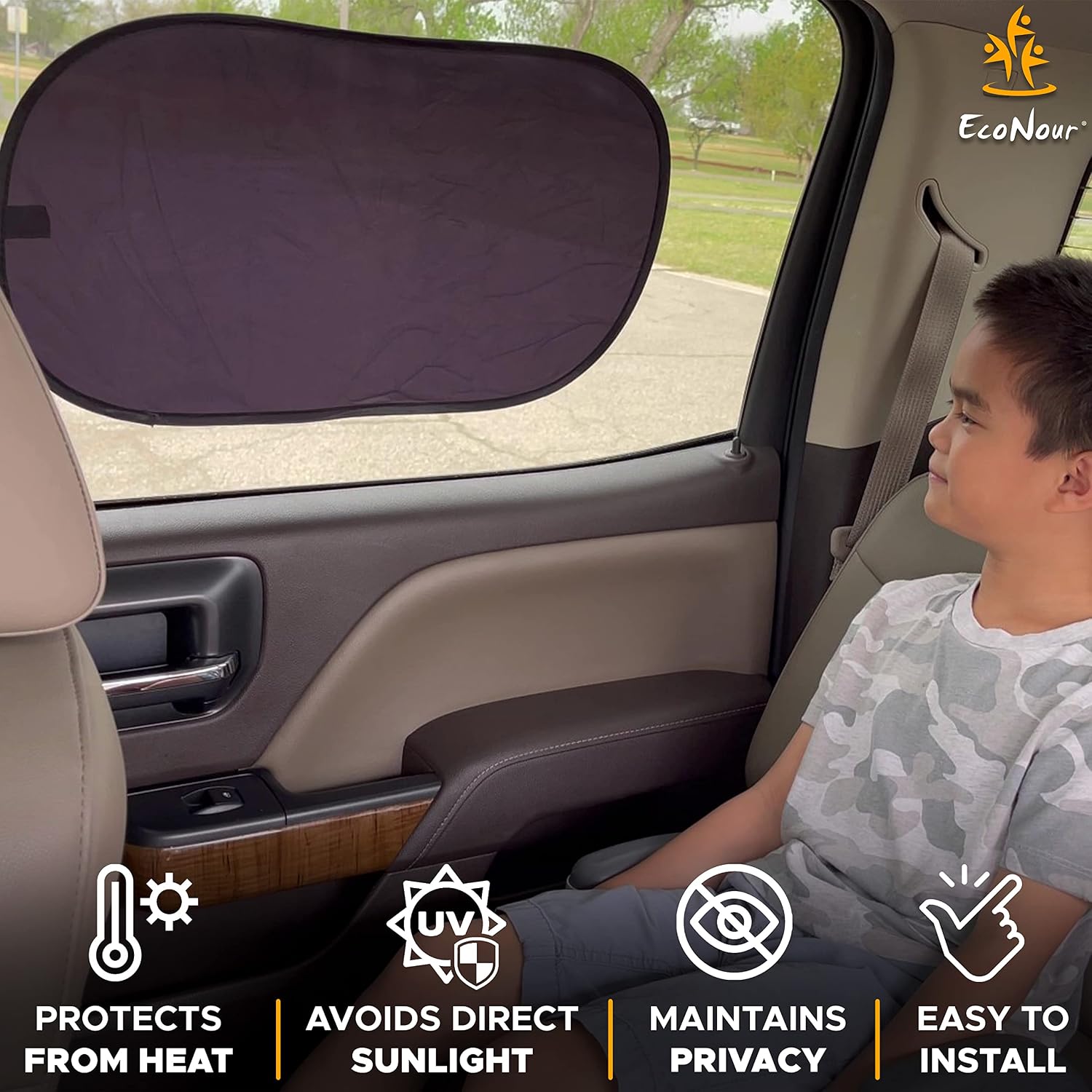 Detalle 2 de EcoNour Car Side Window Shades, 2-Pack, 20" x 12" Medium Static-Cling Mesh