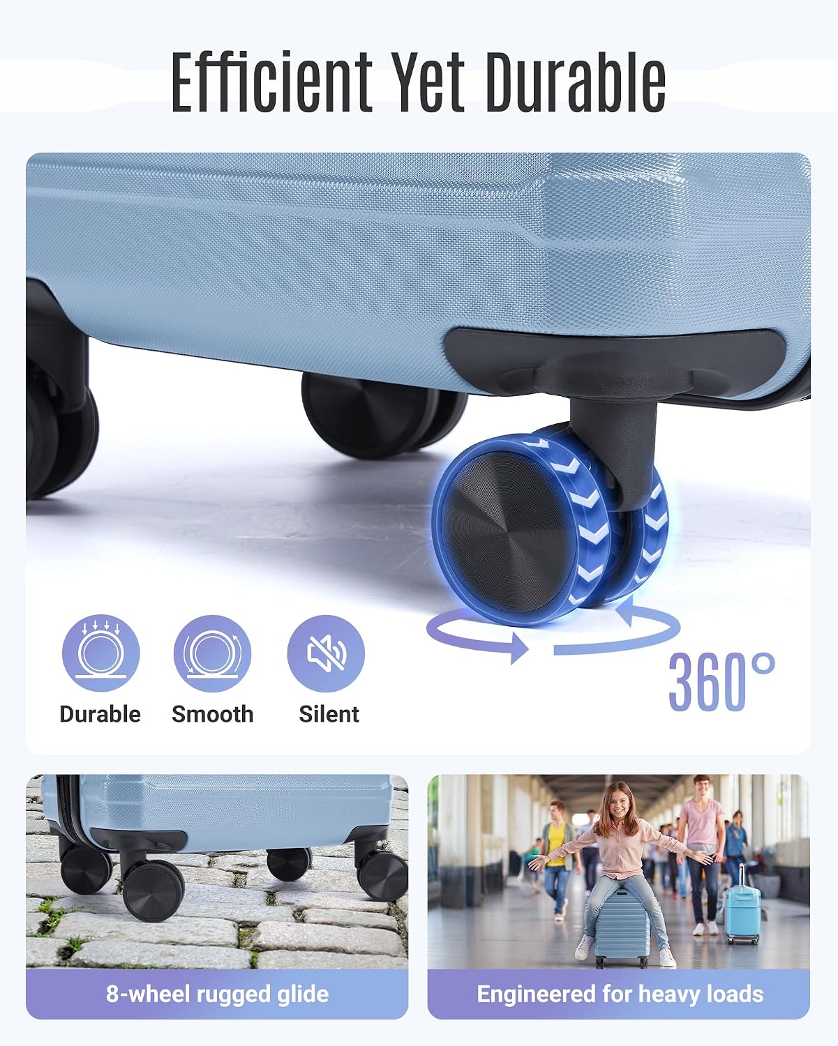 Thumbnail 3 de LIGHT FLIGHT 3-Piece Luggage Set: Durable ABS Hard Shell with 360° Wheels, TSA Lock, 20/24/28 Inch in Light Blue