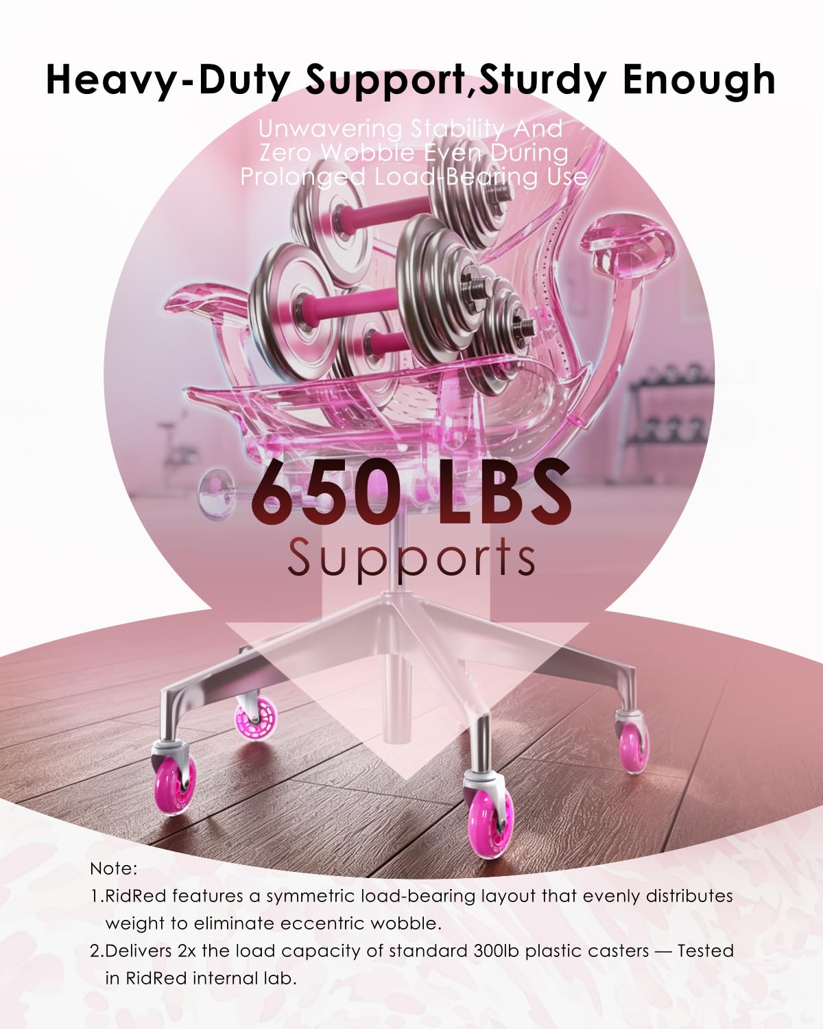 Detalle 2 de RidRed OCW-001-Pink Office Chair Casters, Pink Polyurethane, 5-Pack