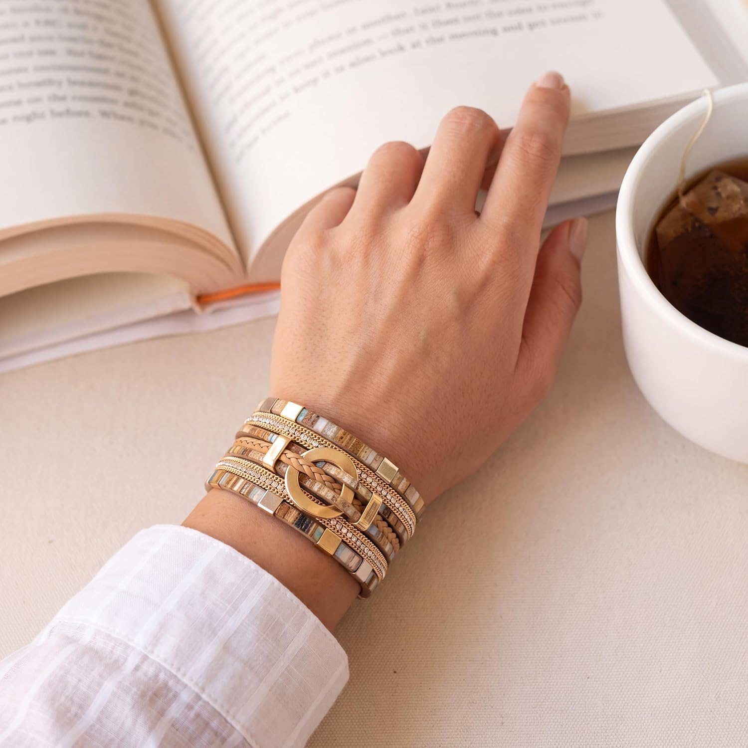 Detalle 1 de Edoneery Leather Wrap Bracelet, 7.67-inch