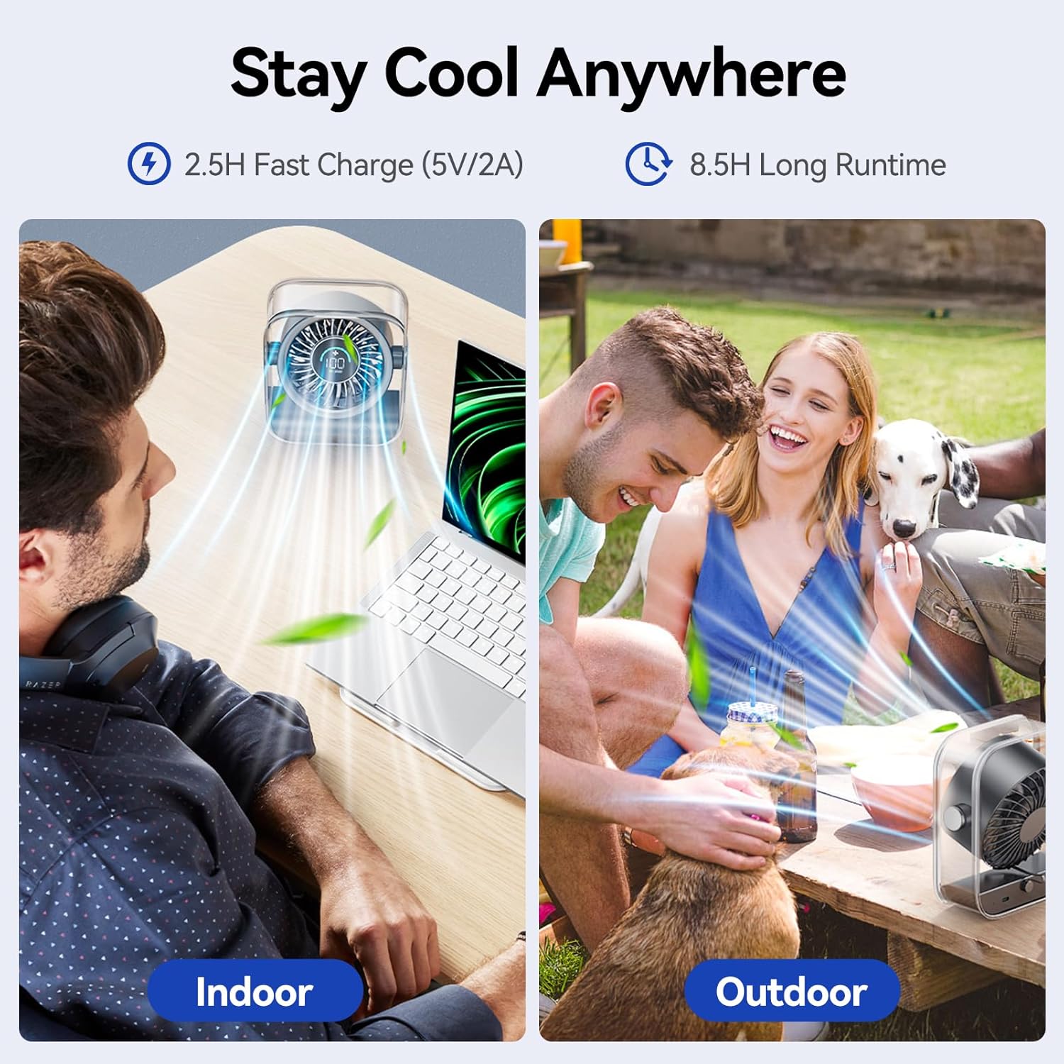 Thumbnail 5 de KIMMOO Rechargeable USB Desk Fan (Black) – ultra-quiet 35dB, Turbo airflow, 100 speeds, LED display